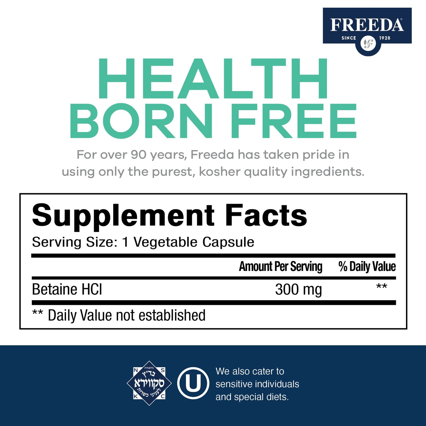Freeda Betaine HCl Vegan Digestive Supplement Capsule, 90 Capsules