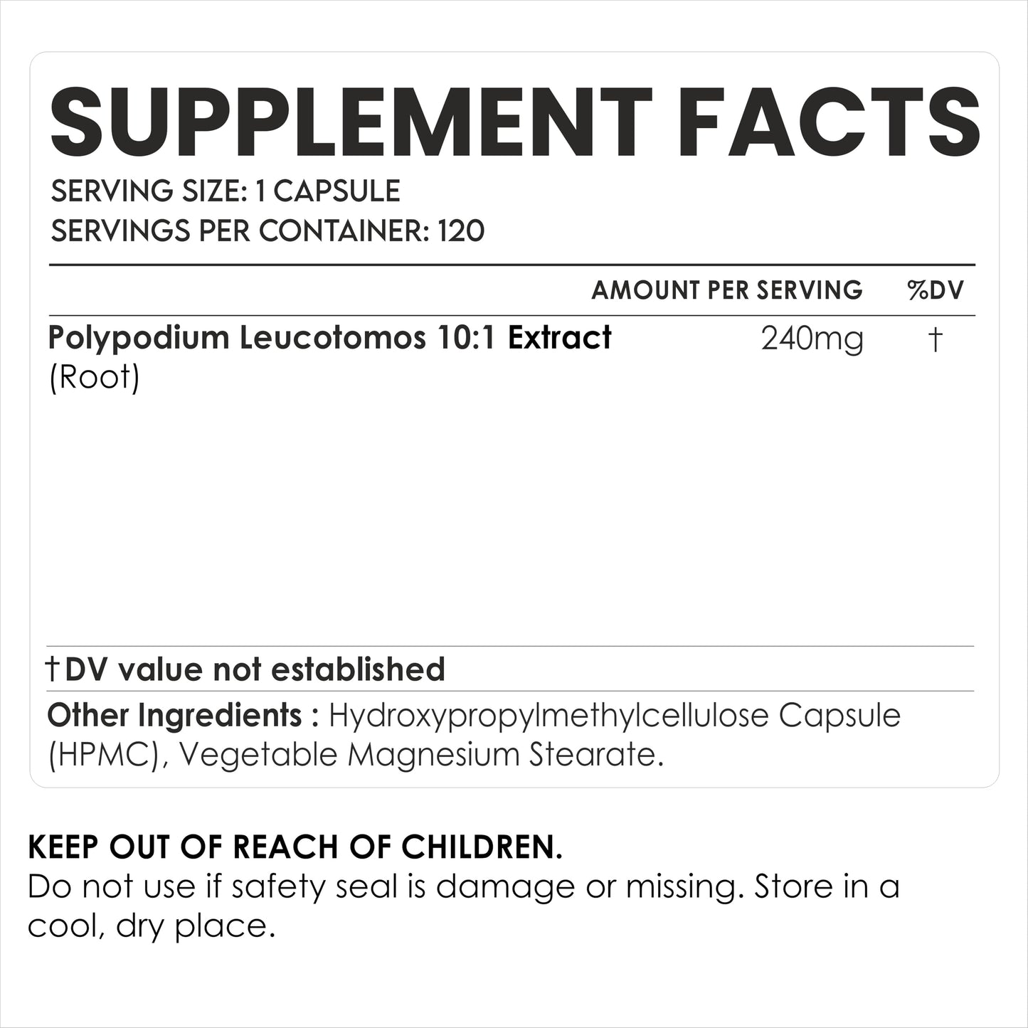 AMALTH Polypodium Leucotomos 240 mg Capsules, 120 Veg Capsules