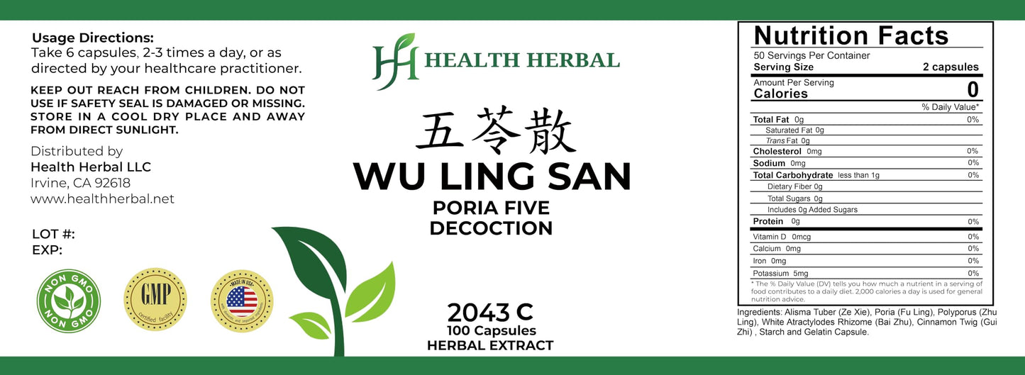 Health Herbal Wu Ling San/Poria Five Decoction, 100 Capsules