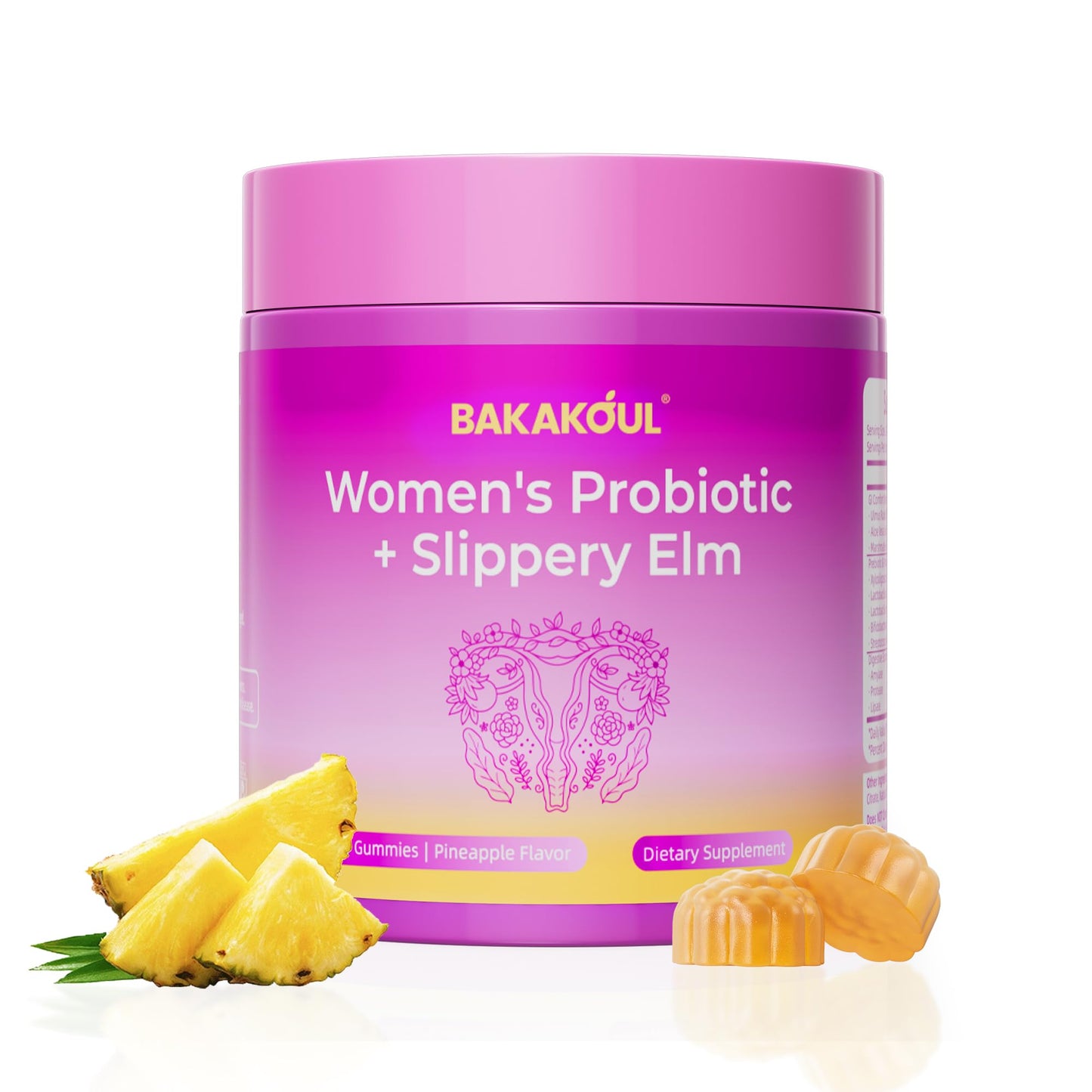 BAKAKOUL Feminine Probiotics Gummies for Women with Prebiotics & Probiotics, Supports pH Balance and Immune Health, Pineapple Flavor, 60 Gummies
