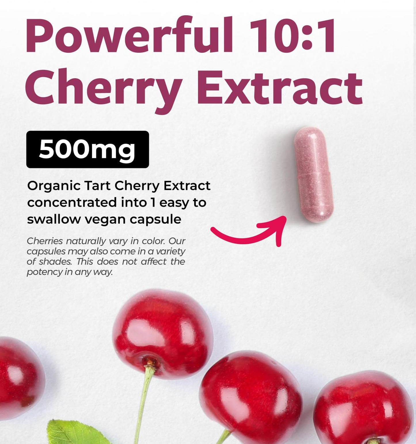 PURE CO Tart Cherry Capsules, USDA Organic, 500mg 4:1 Organic Tart Cherry Extract per Capsule, 60 Capsules