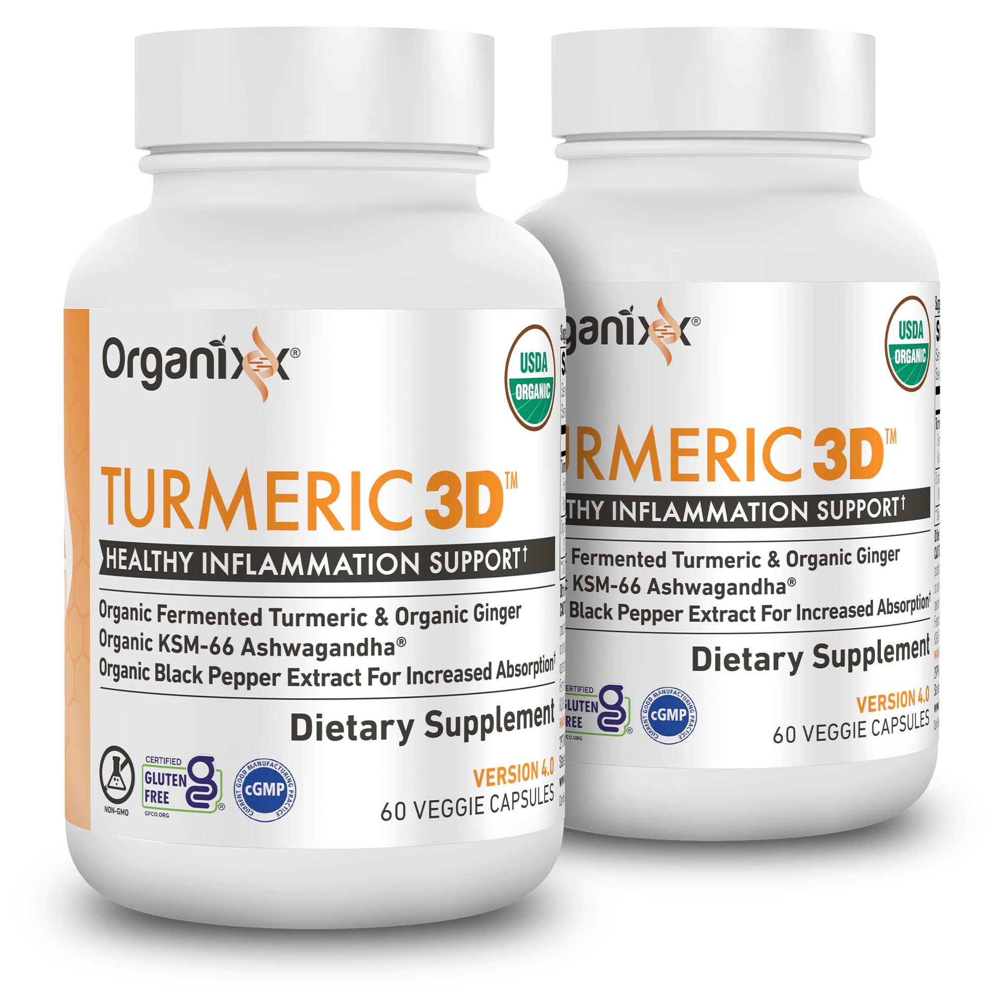 Organixx Turmeric Curcumin Supplement with Ashwagandha, Vitamin D, Turmeric & Ginger – Fermented for Maximum Bioavailability, 120 Capsules