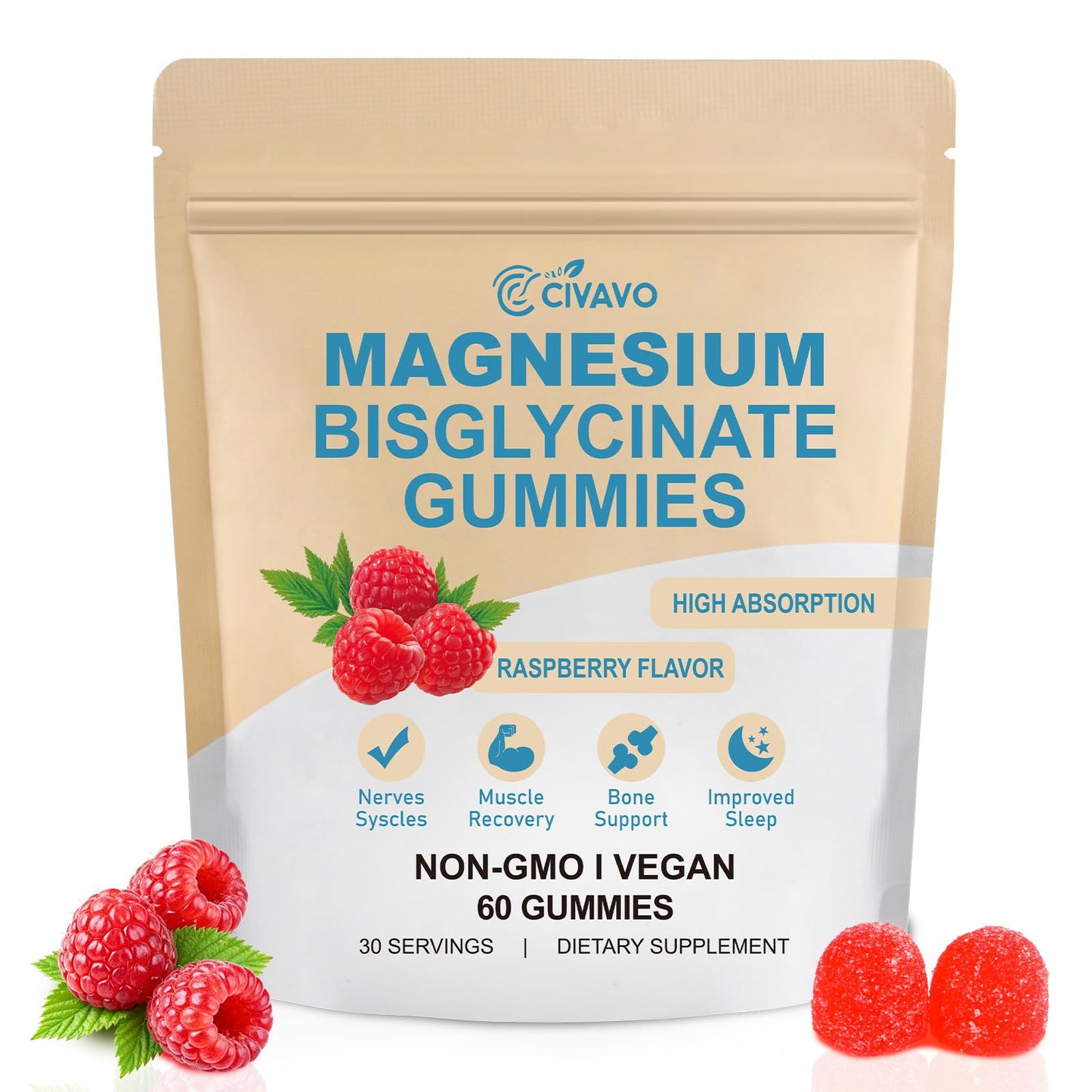 Civavo Magnesium Bisglycinate Gummies 400mg, 60 Count