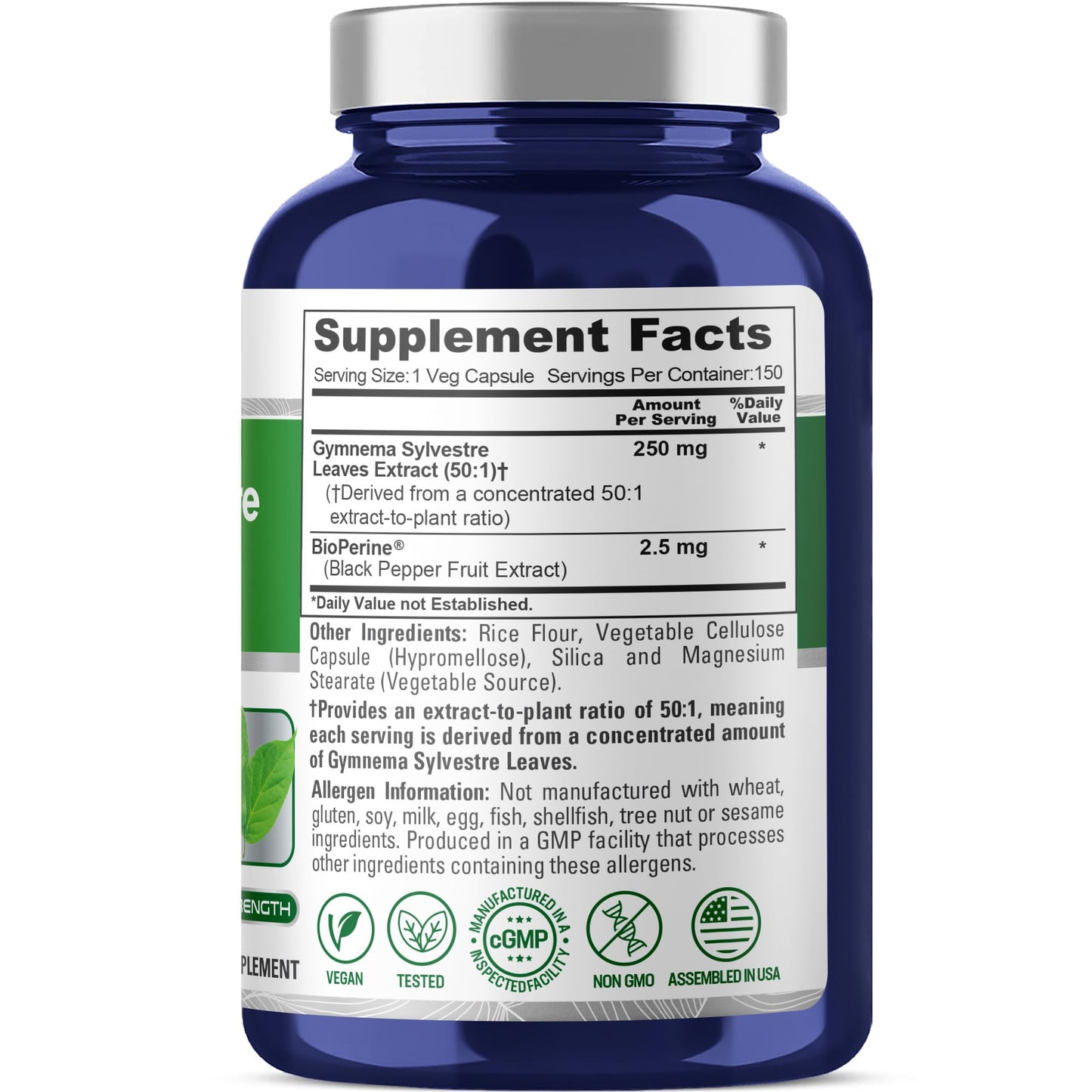 NusaPure Gymnema Sylvestre 250mg Vegan Capsules 150 Count