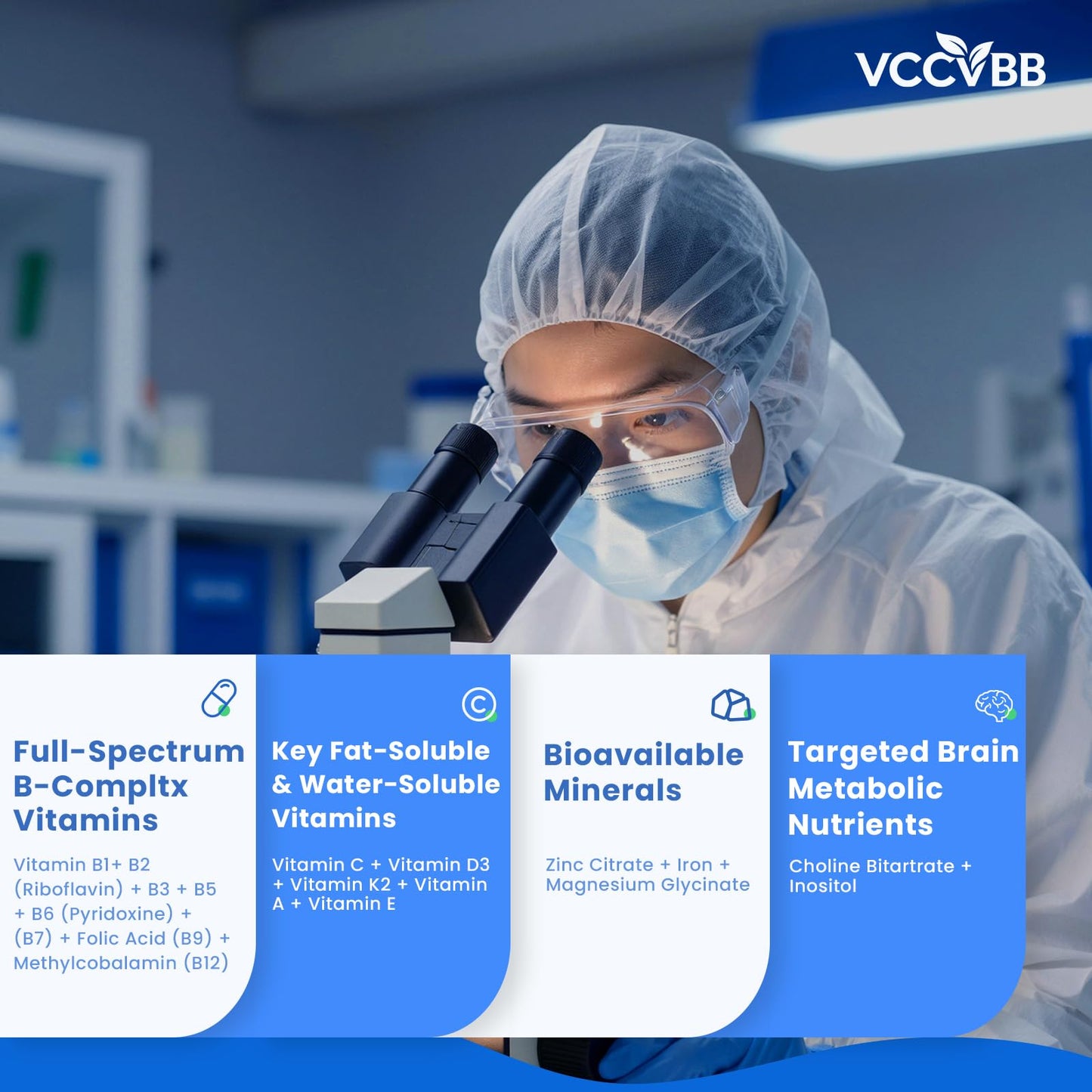 VCCVBB 16-in-1 Vitamin B Complex Multivitamin with Methylated B12, 60 Capsules