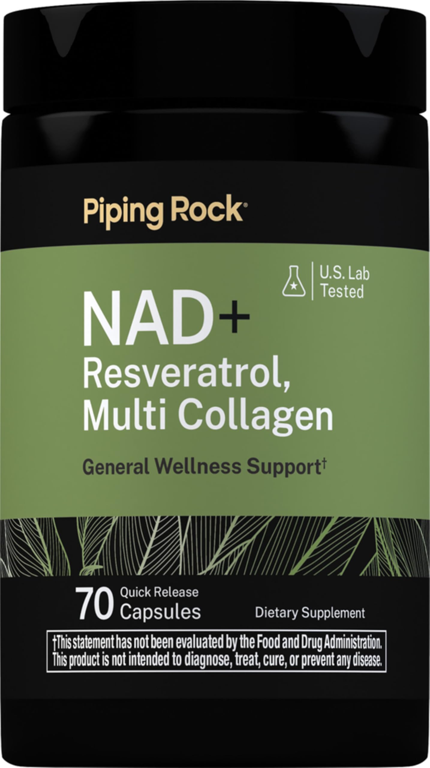 Piping Rock NAD Resveratrol Supplement Plus Collagen Capsules 70 Count