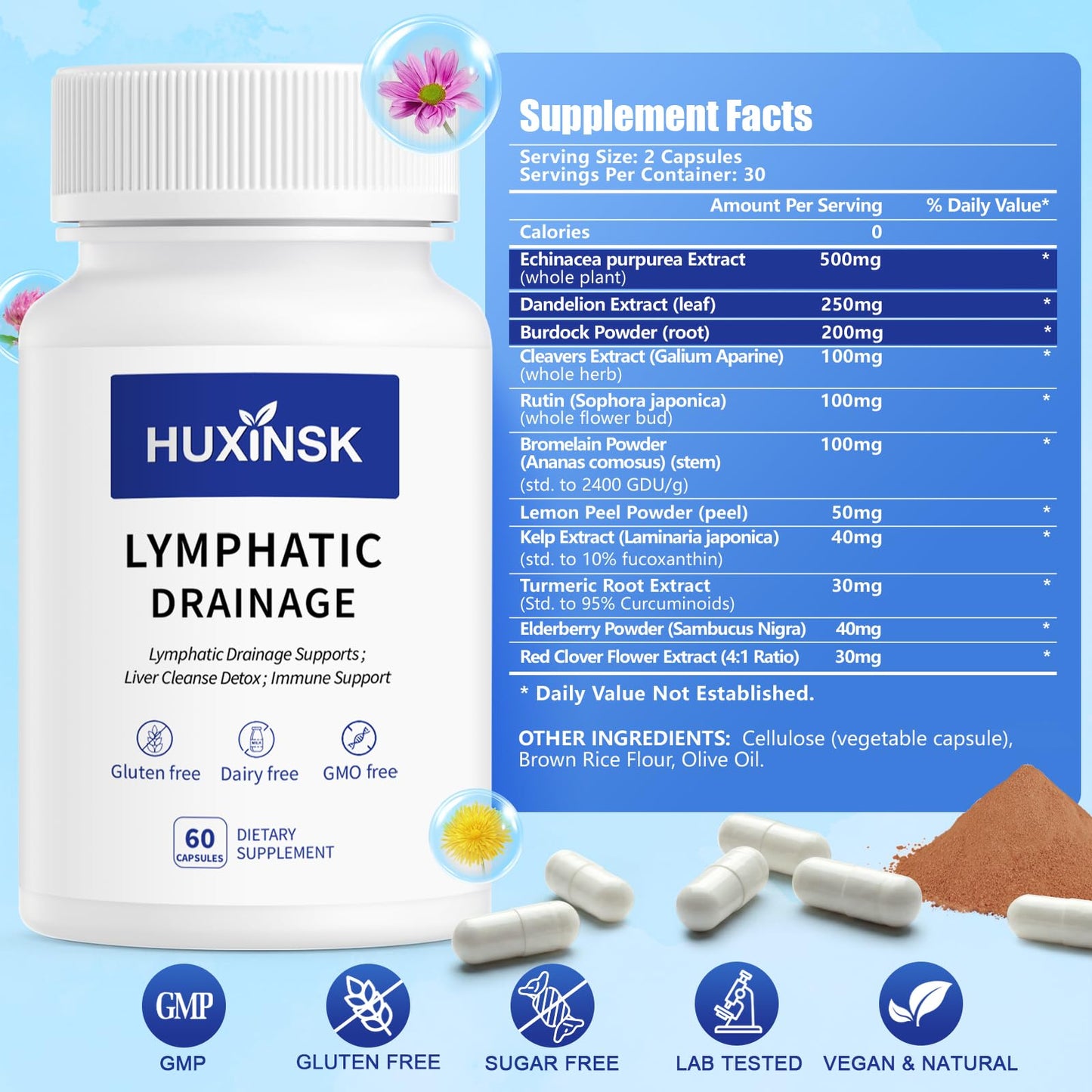 HUXINSK Lymphatic Drainage 120 Capsules