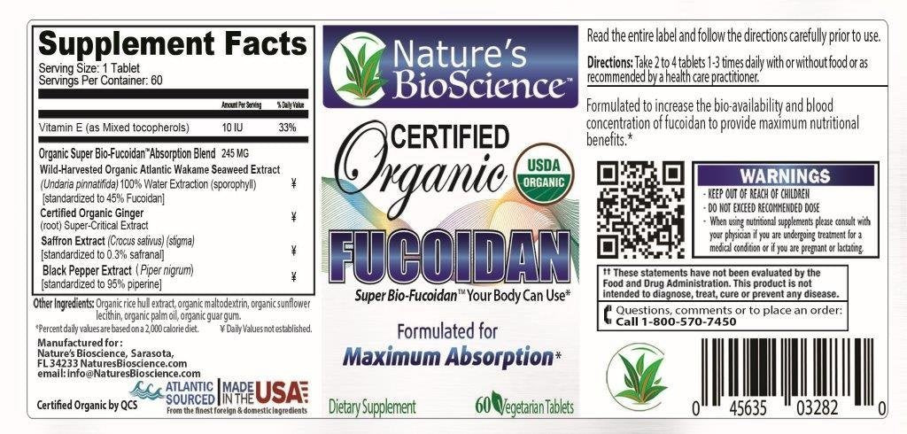 Nature's BioScience Certified USDA Organic Fucoidan 60 Tablets