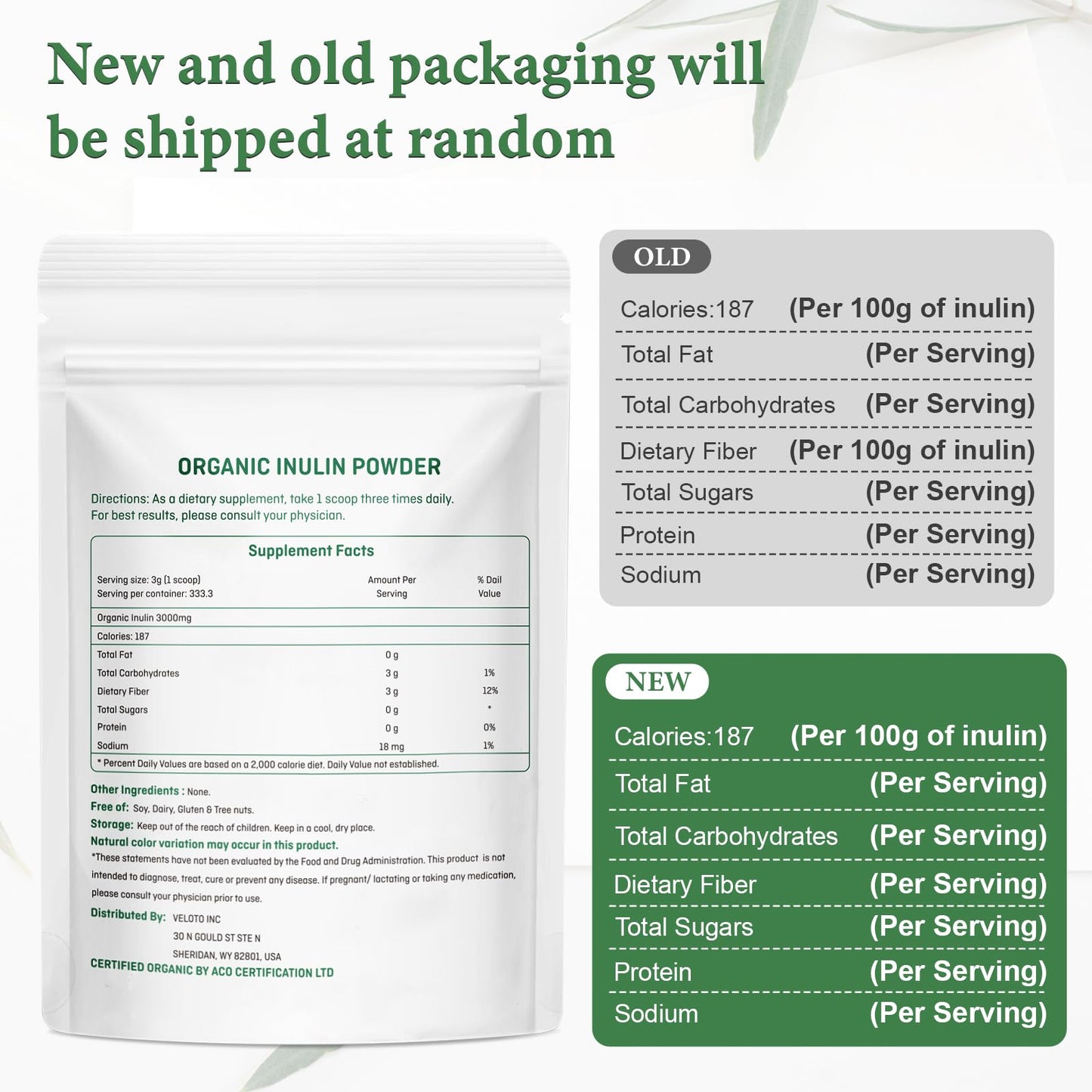 VELOTO Organic Inulin Powder, 35 Servings