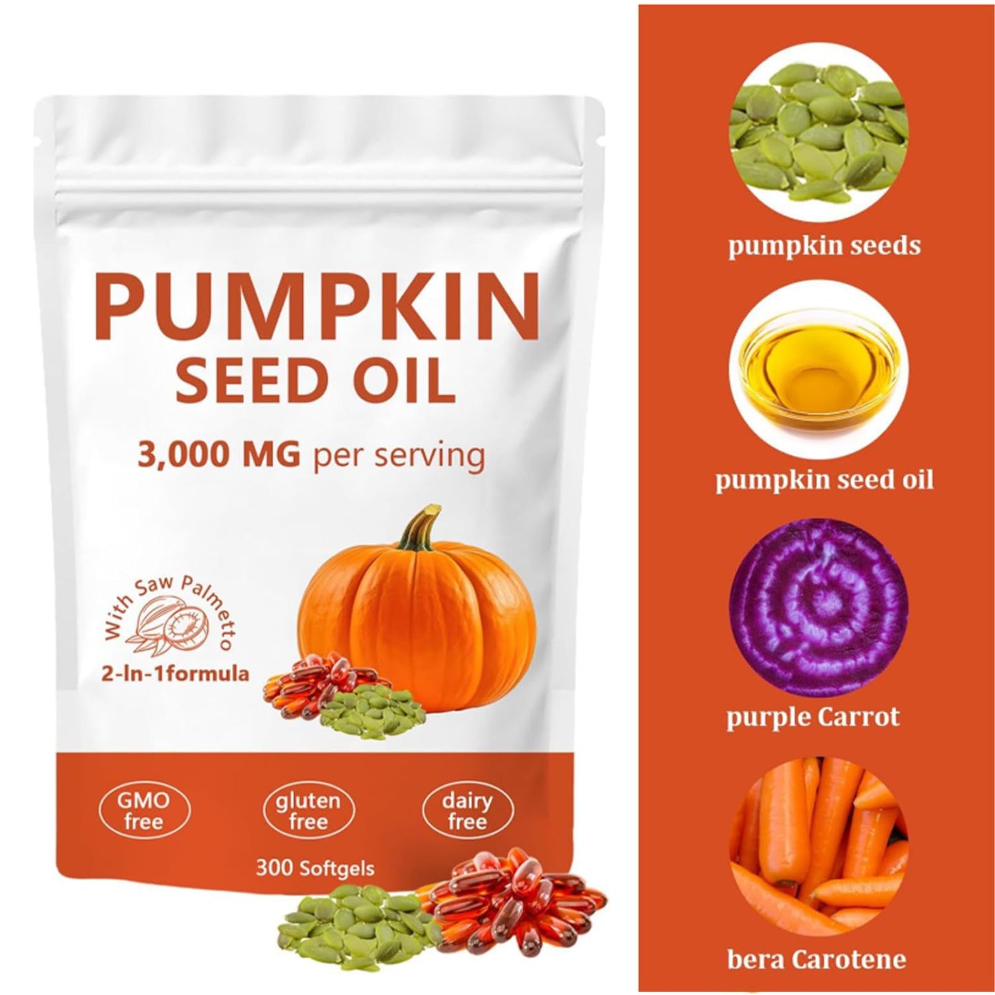 Generic Pumpkin Seed Oil with Saw Palmetto Capsules, 300 Count