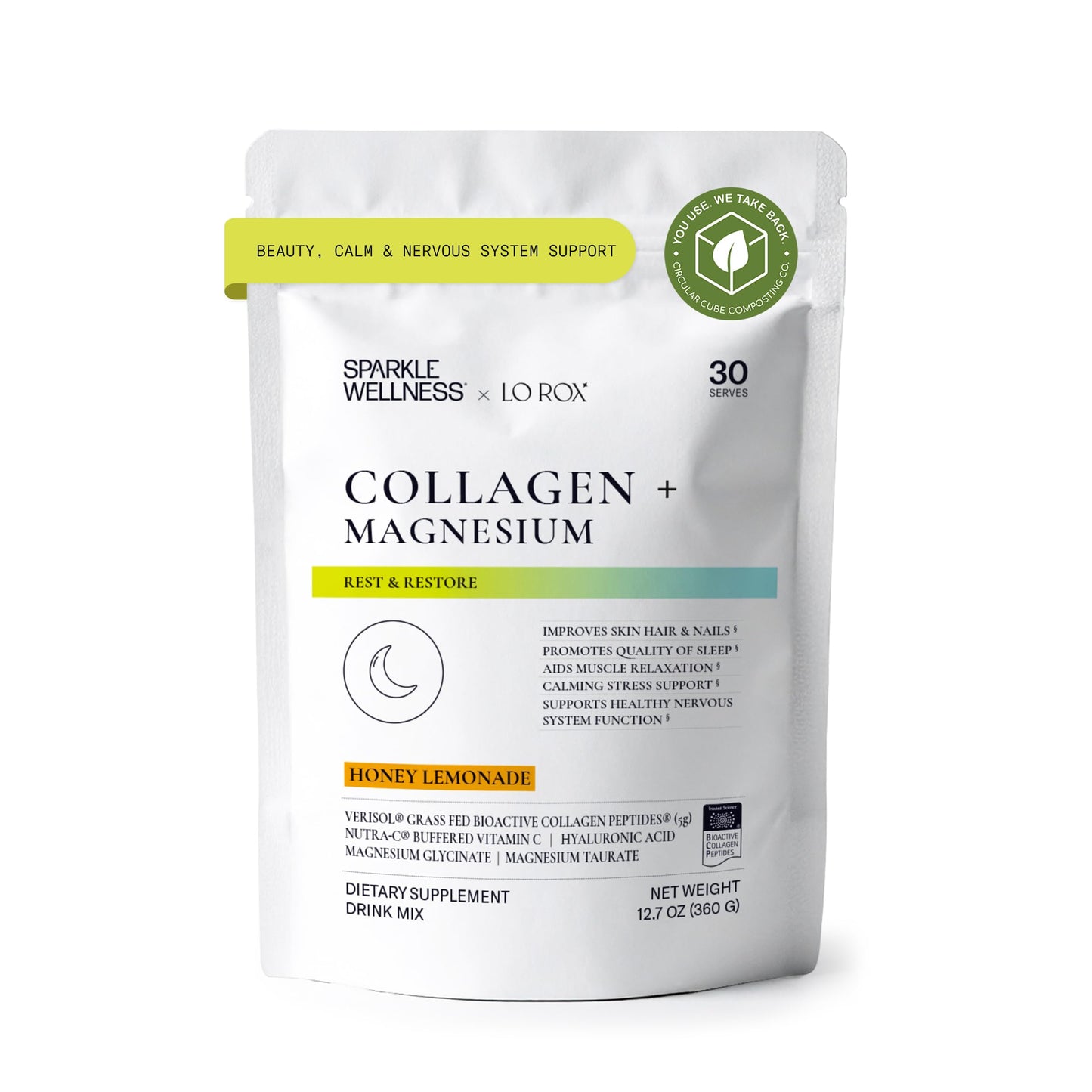 Sparkle Wellness VERISOL Collagen + Magnesium Taurate (Honey Lemonade) Powder 12.8