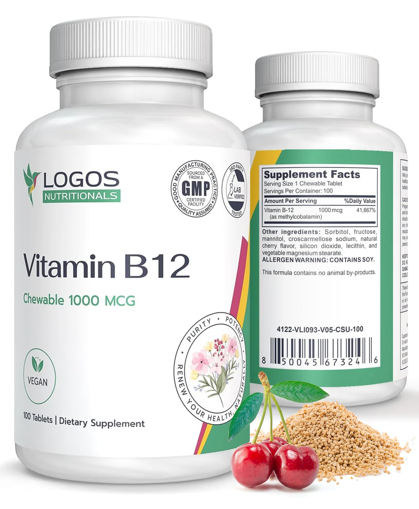 logos nutritionals Vitamin B-12 1000 mcg Methylcobalamin Supplement Tablet, 100 Tablets