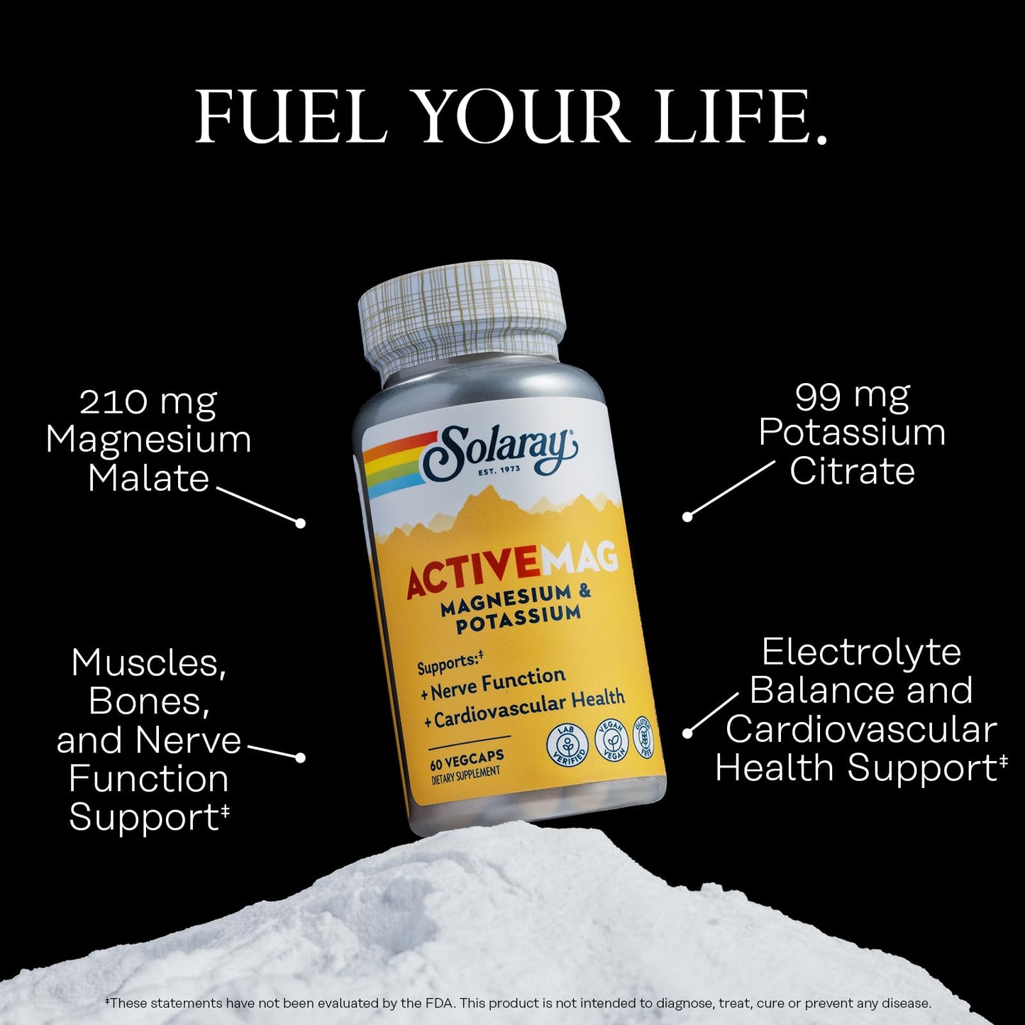 SOLARAY ActiveMag Magnesium and Potassium Supplement Capsule 60 VegCaps