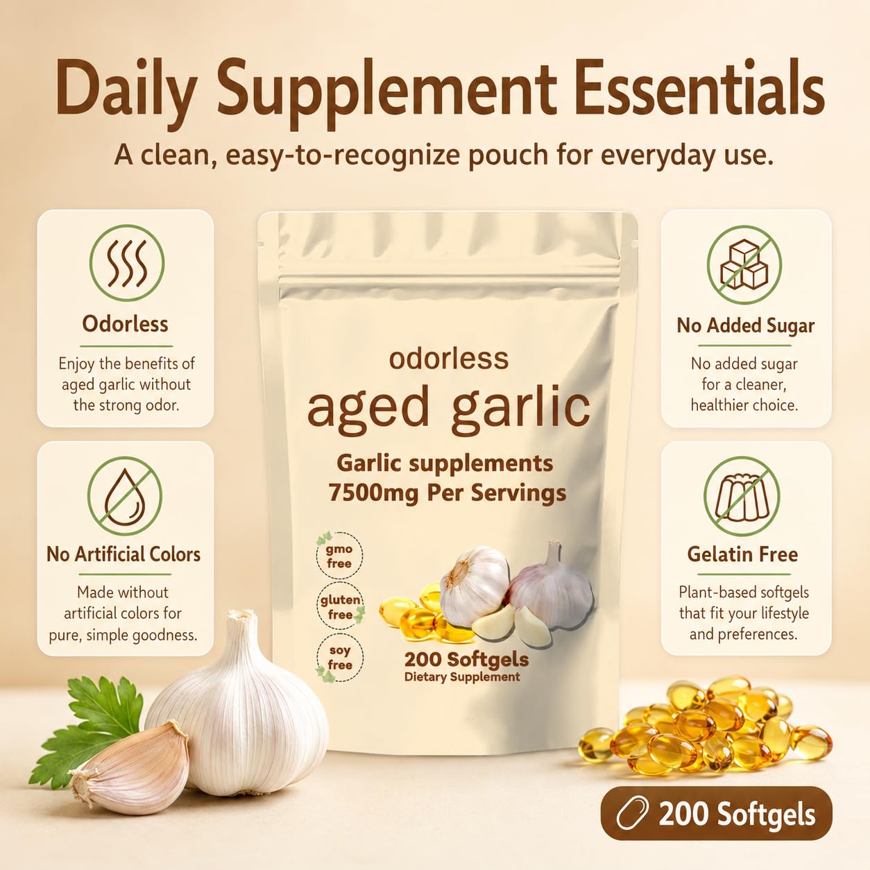 TANSPRESSO Primus Aged Garlic Extract Softgels, 200