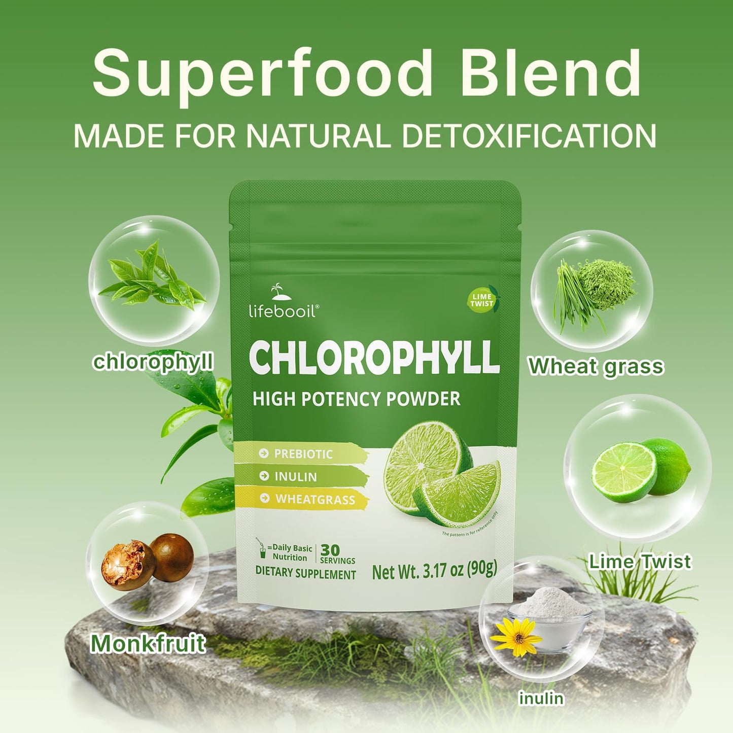 Lifebooil Chlorophyll Powder, 3.17 oz