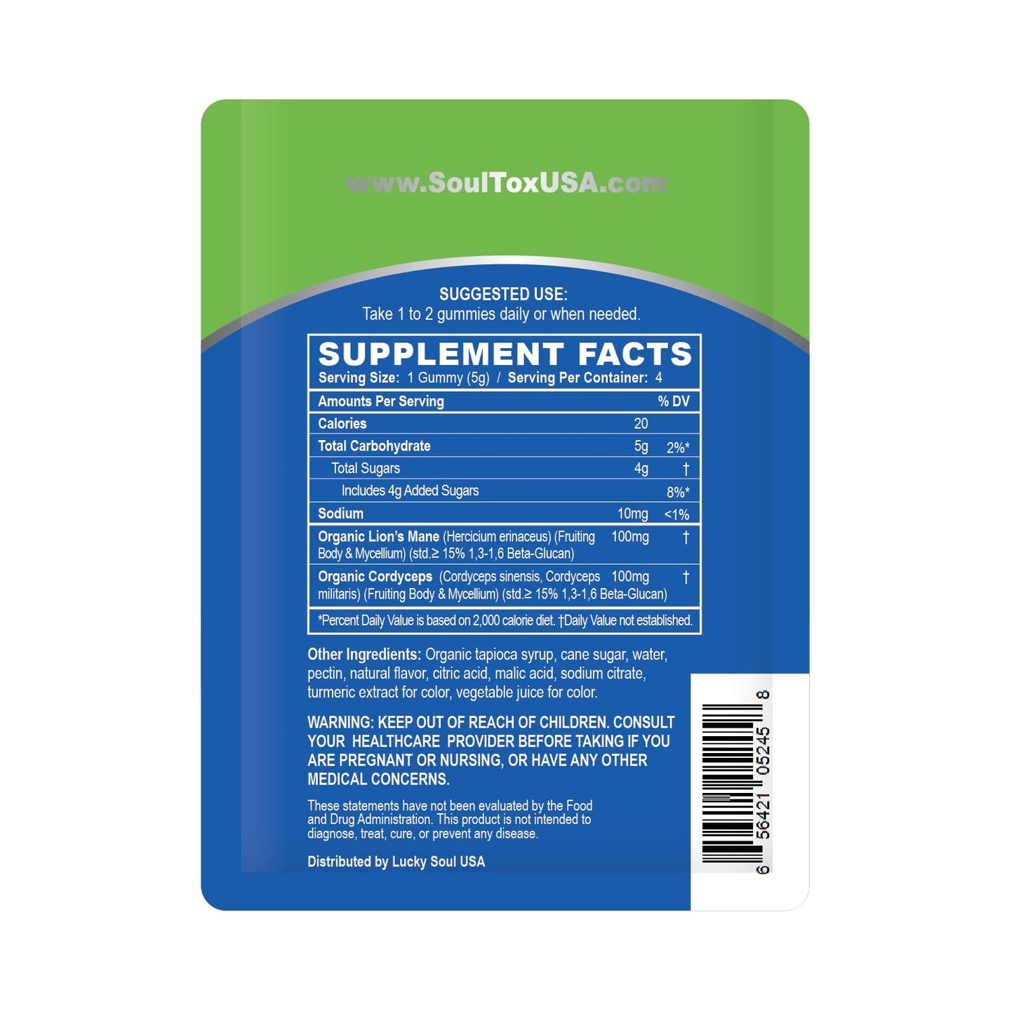 Lucky Soul Soultox Focus Lion's Mane Gummies, 1 Pack