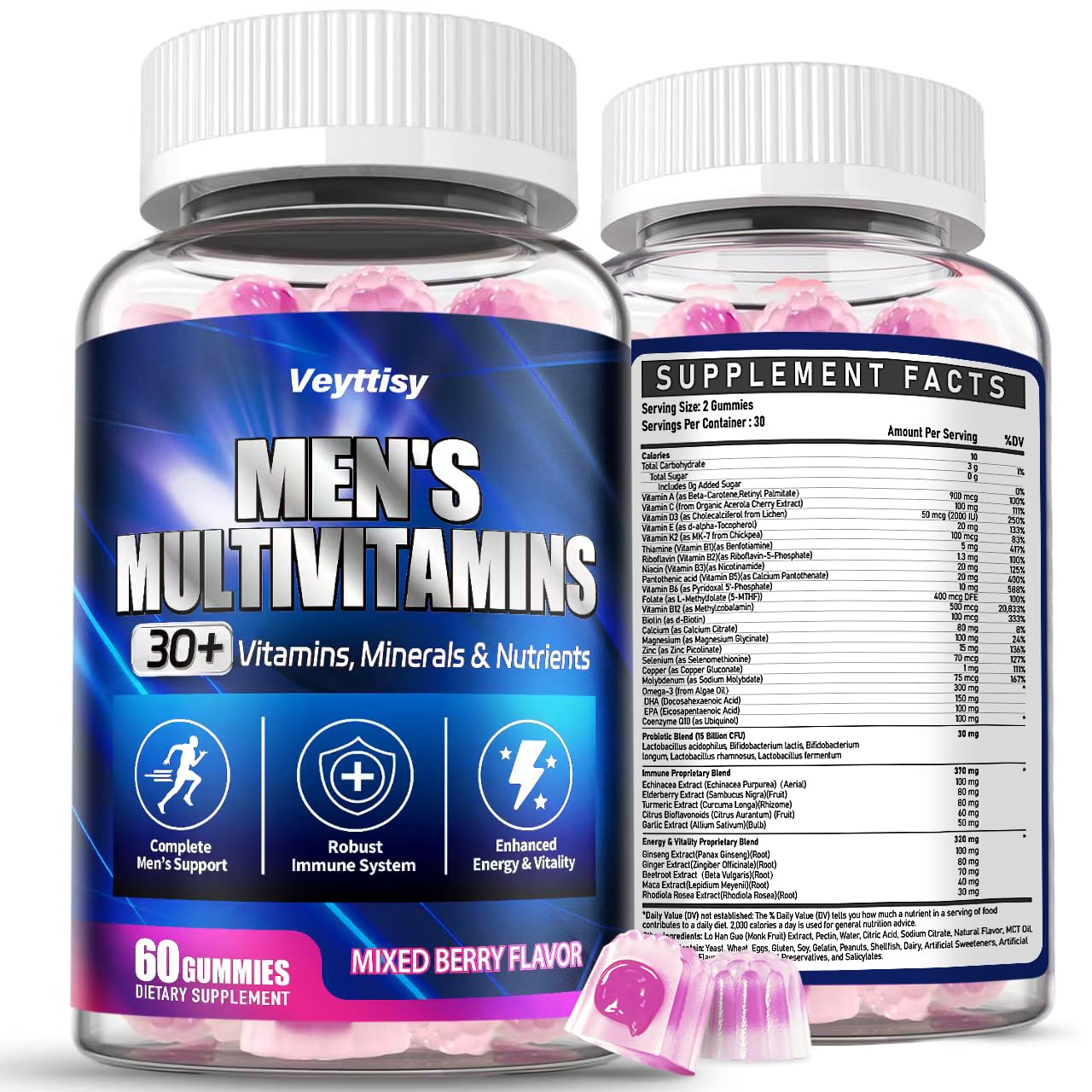 Veyttisy Methylated Multivitamin Gummies for Men, 60 Count