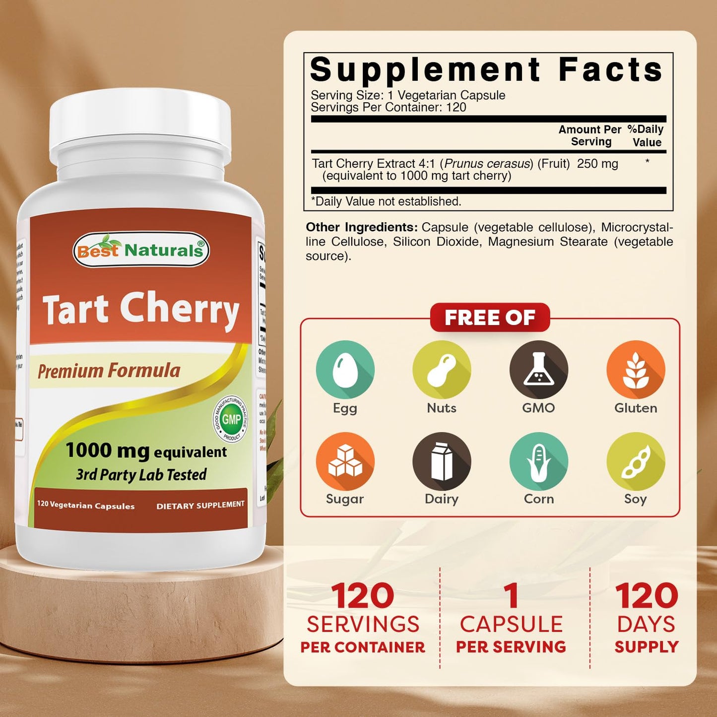 Best Naturals Tart Cherry Extract 1000 mg 360 Capsules