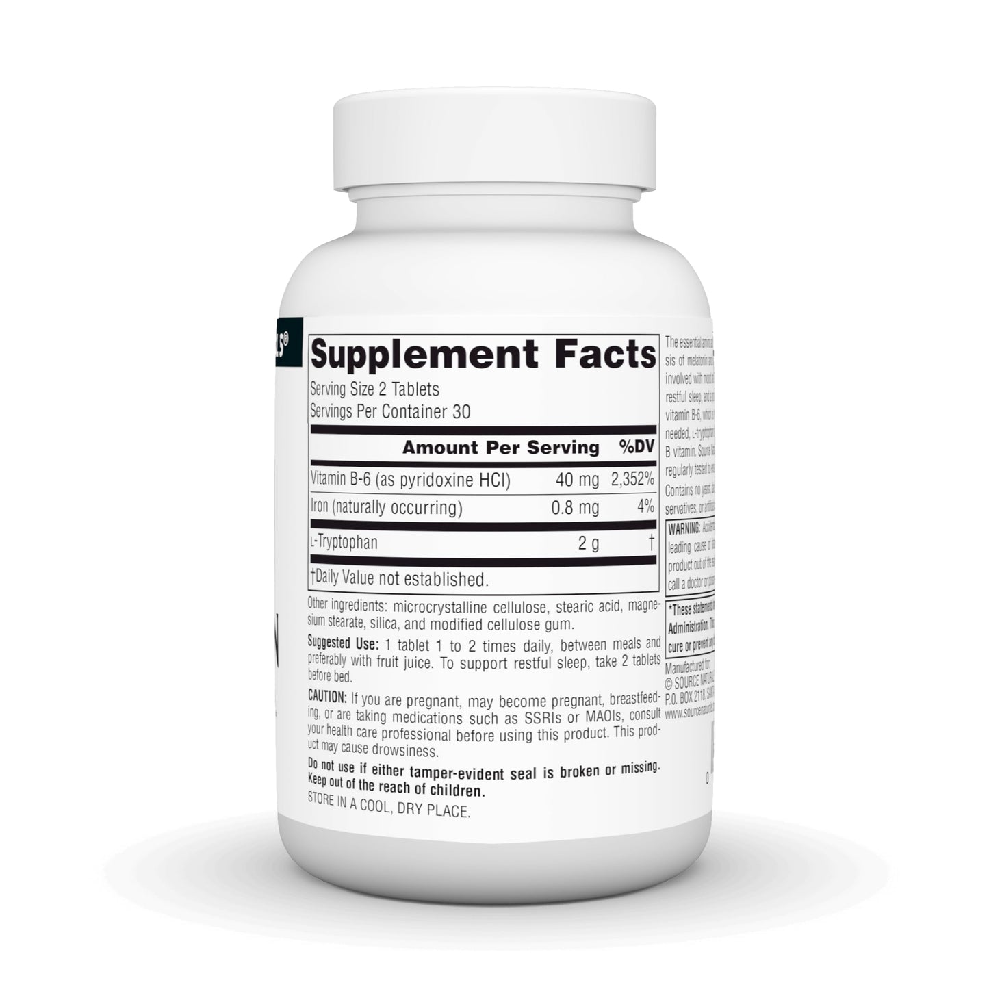 Source Naturals L-Tryptophan with Vitamin B-6 - Support Mood, Relaxation and Sleep - 1000mg, 60 Tablets