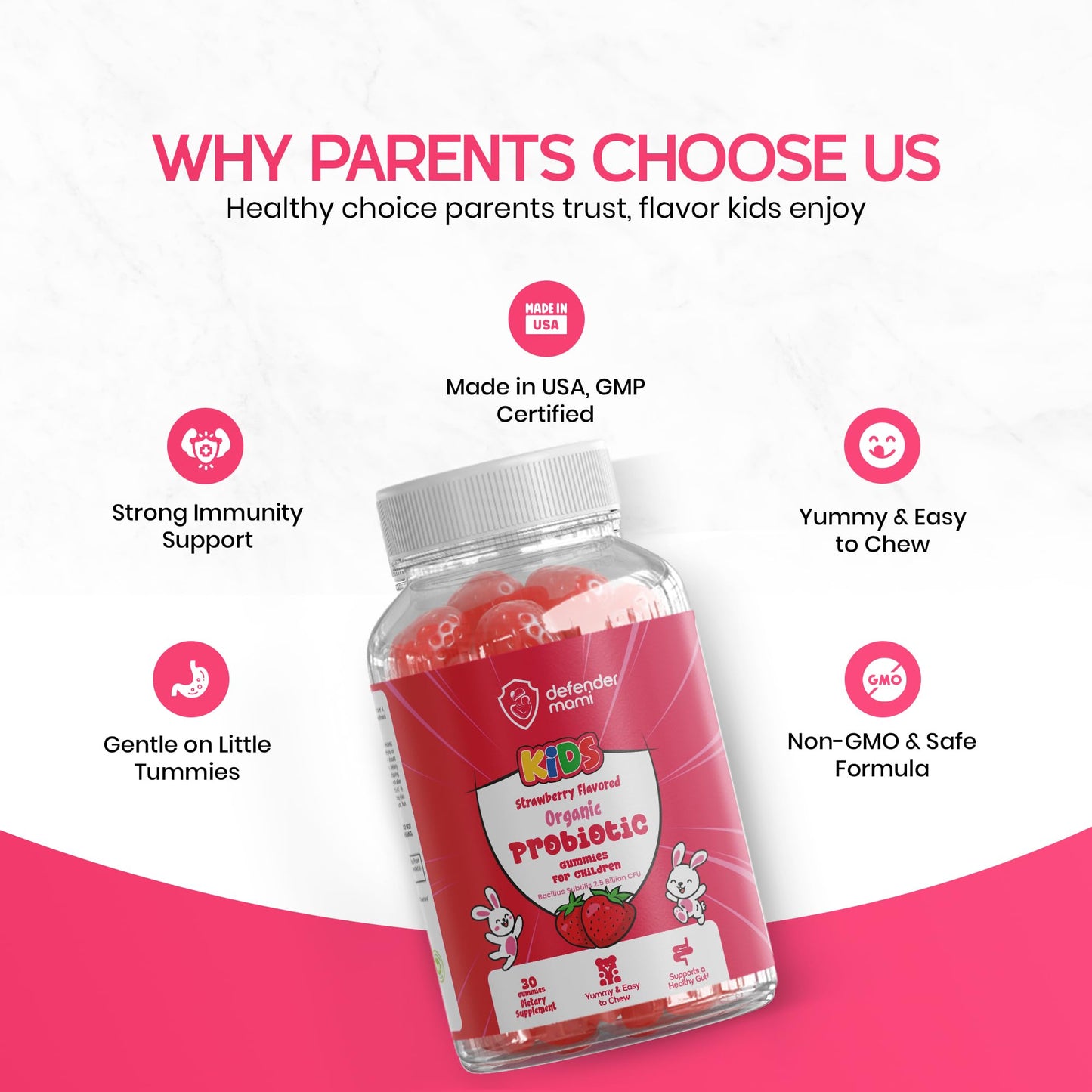 Defender Mami Kids Organic Probiotic Gummies 2.5 Billion CFU, 30 Count