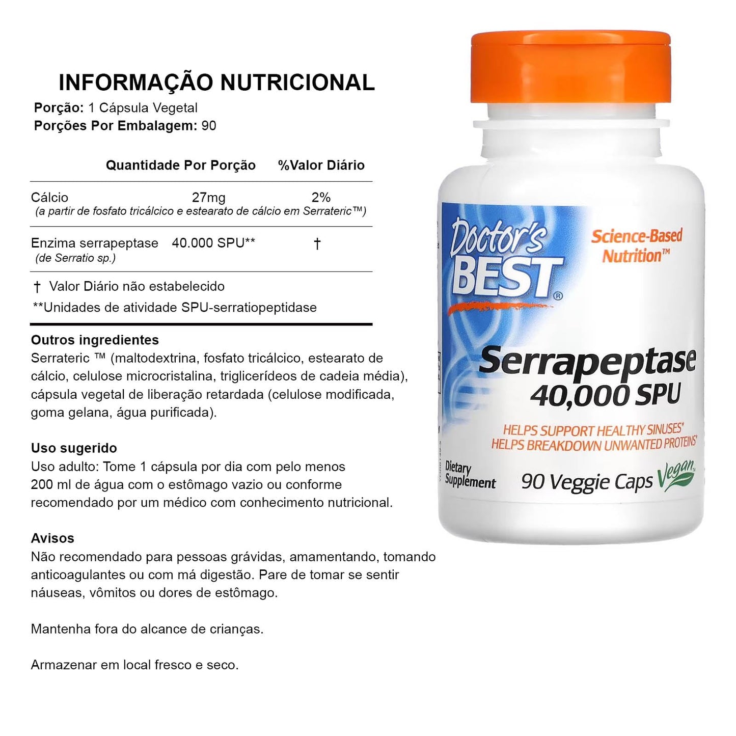 Doctor's BEST Serrapeptase 40000 Units Capsule, 90 Count