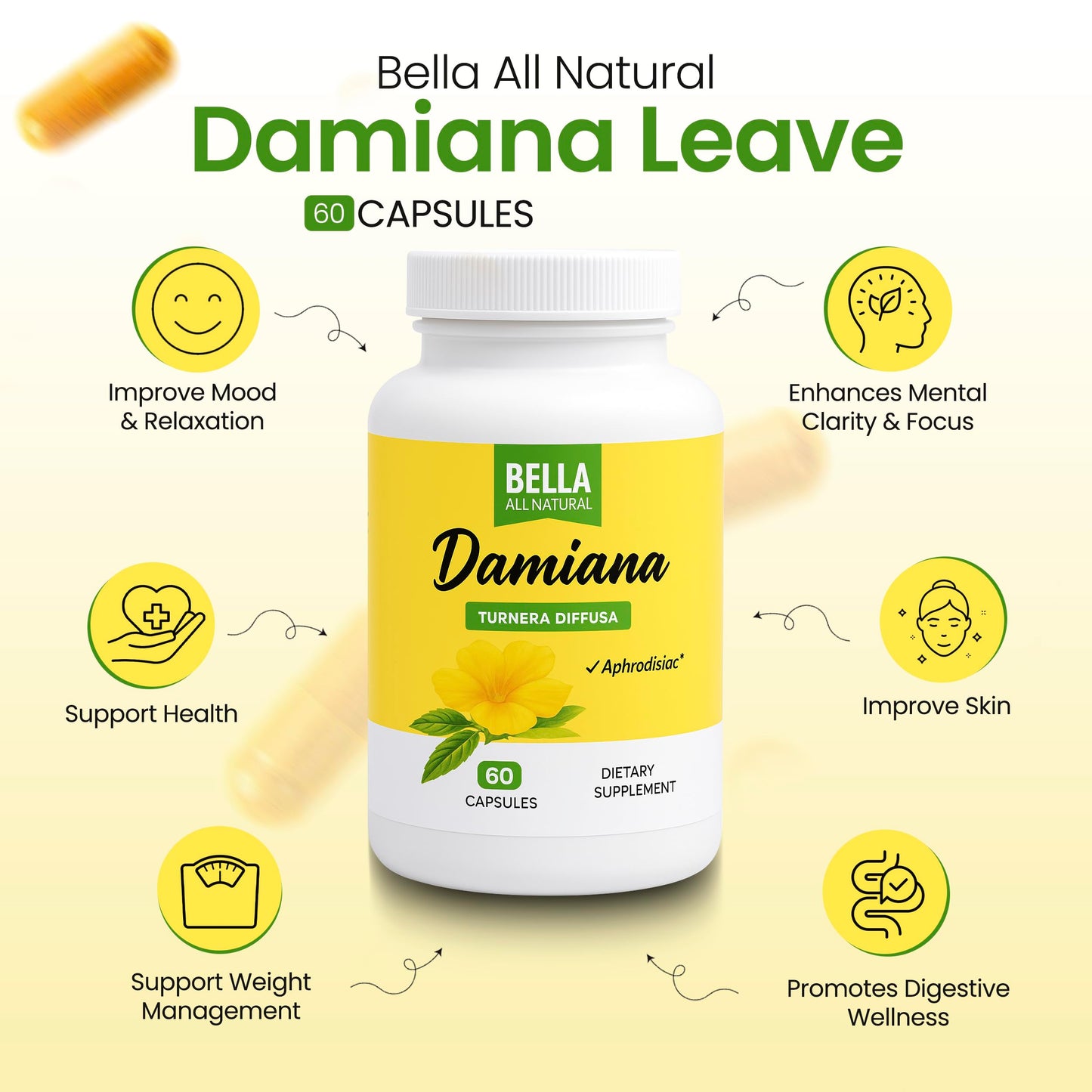 Bella All Natural Damiana Leaves Capsule, 60 Count