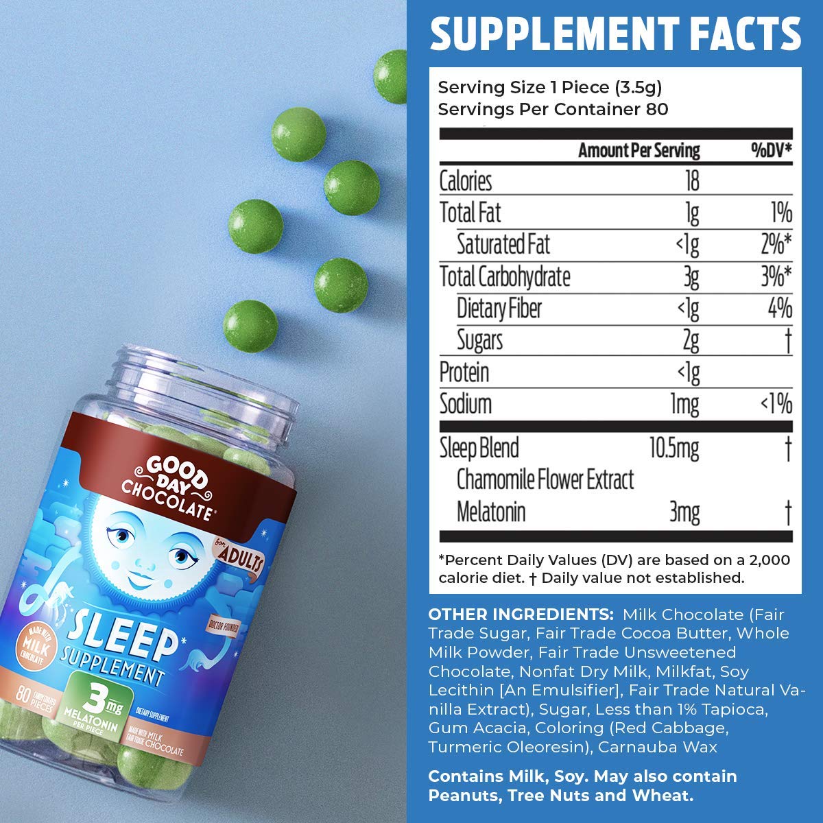 Good Day Chocolate Melatonin for Adults Chewable 80 Count