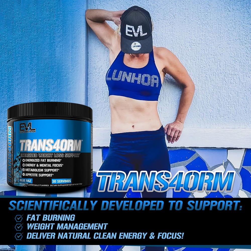 Evlution Trans4orm Thermogenic Fat Burning Support Powder Blue Raz 5.1 Ounce