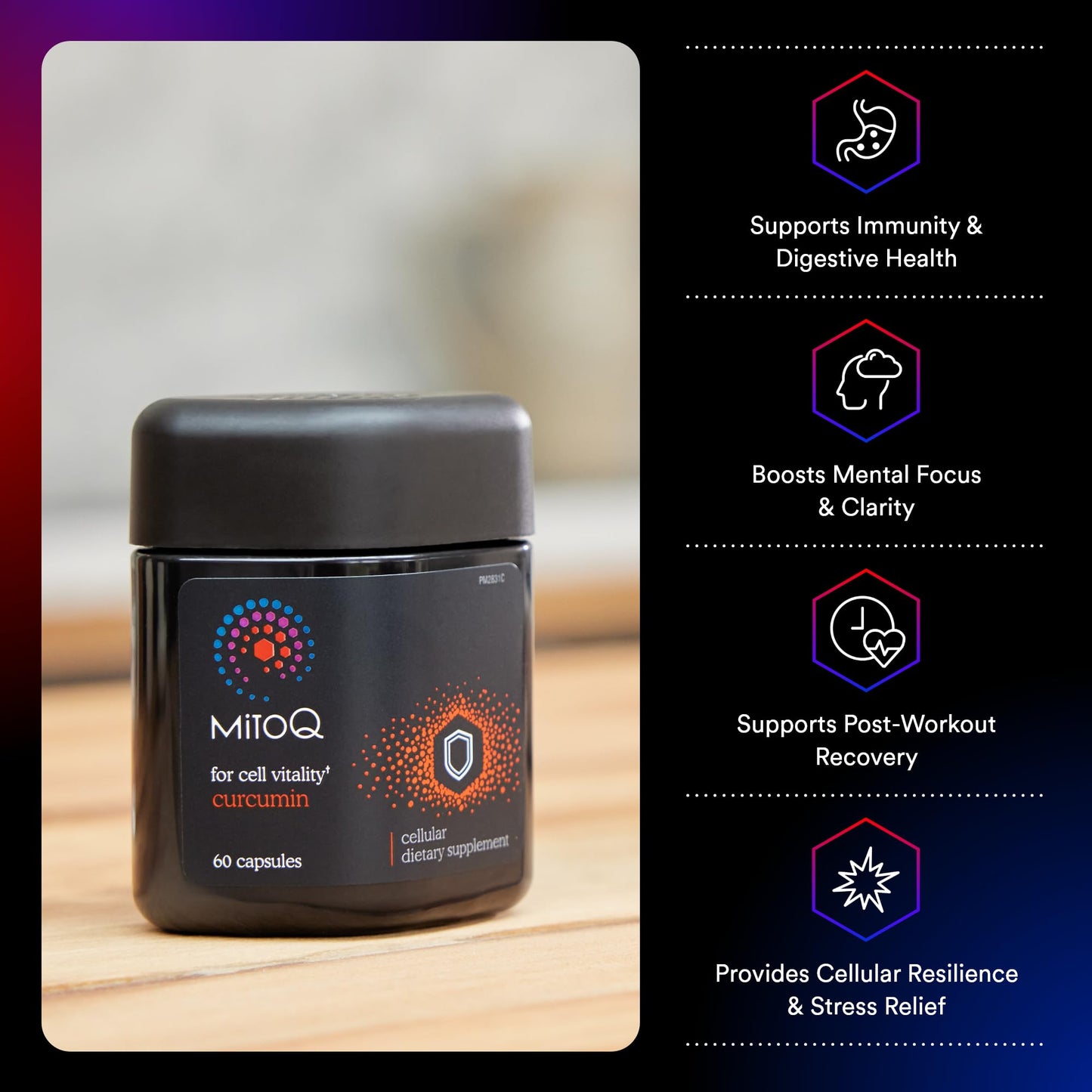 MitoQ Curcumin Longvida Lipidated Formula Mitochondria-targeted Antioxidant Ultra Bioavailable & Sustained Action Free-Form Curcumin Capsules, 60 Count
