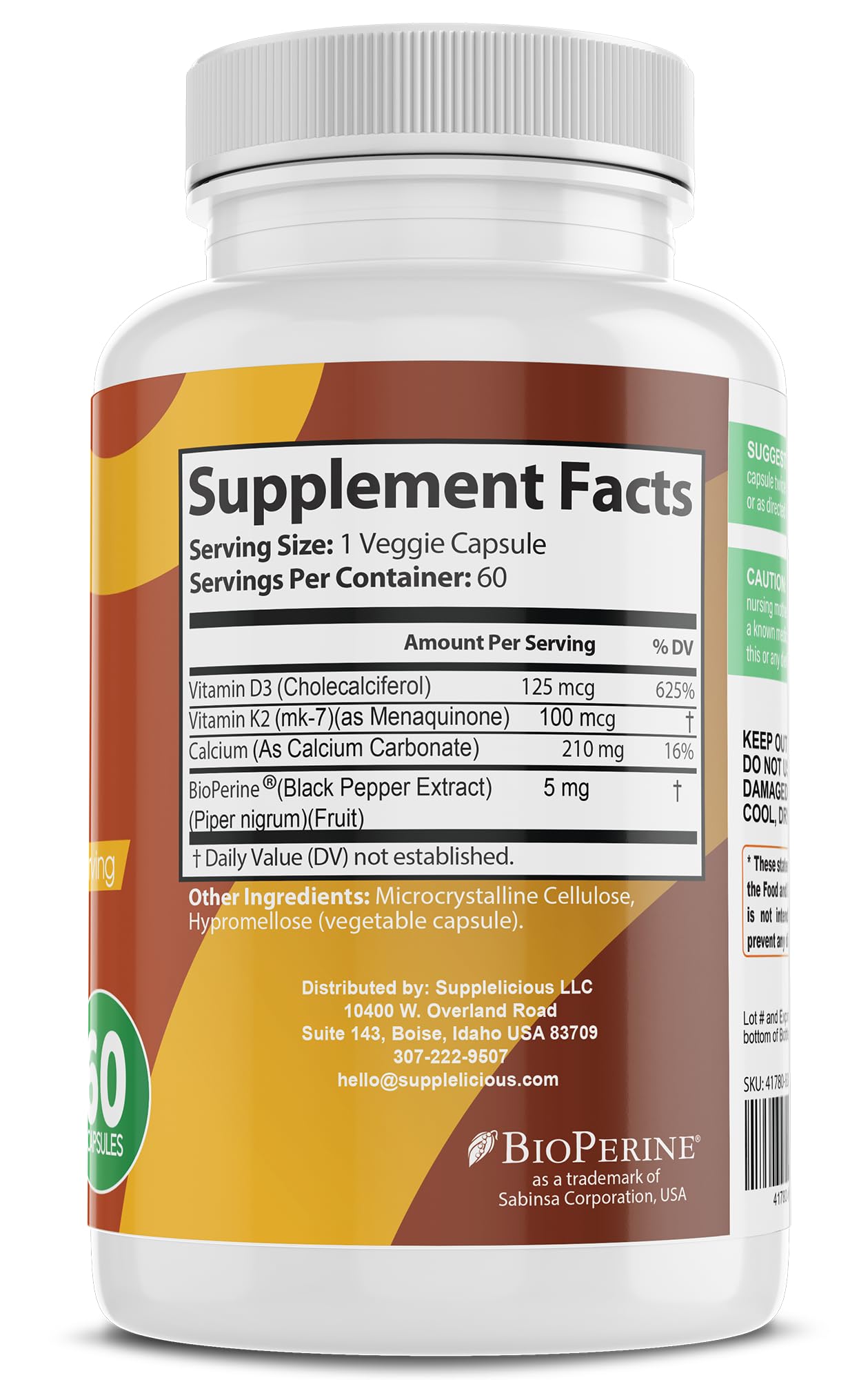Supplelicious K2 + D3 with Calcium – Bone & Heart Health Supplement – Immune Support Capsule, 60 Count