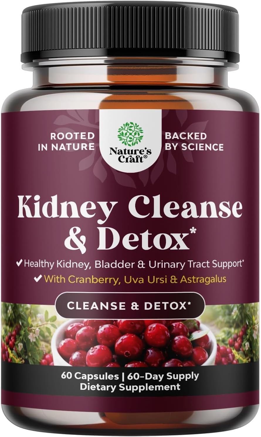Natures Craft Advanced Kidney Cleanse Support Cranberry Extract Capsules, 60 Count