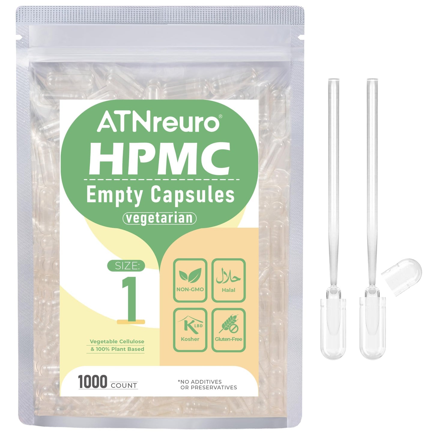 ATNreuro Empty Vegan Capsules Size 1, 1000 Count Capsules