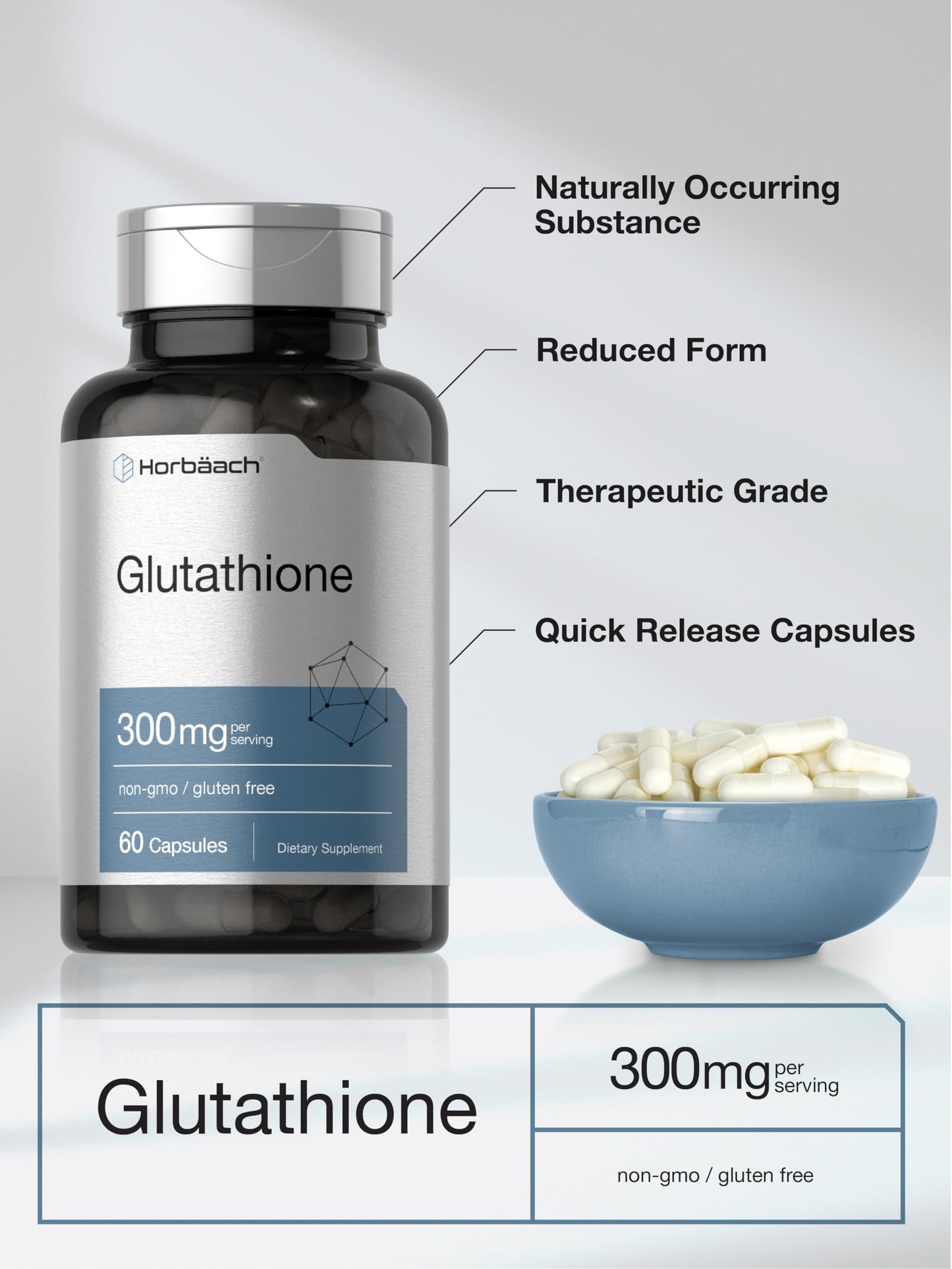 Horbäach Glutathione 300mg Capsules, 60 Count