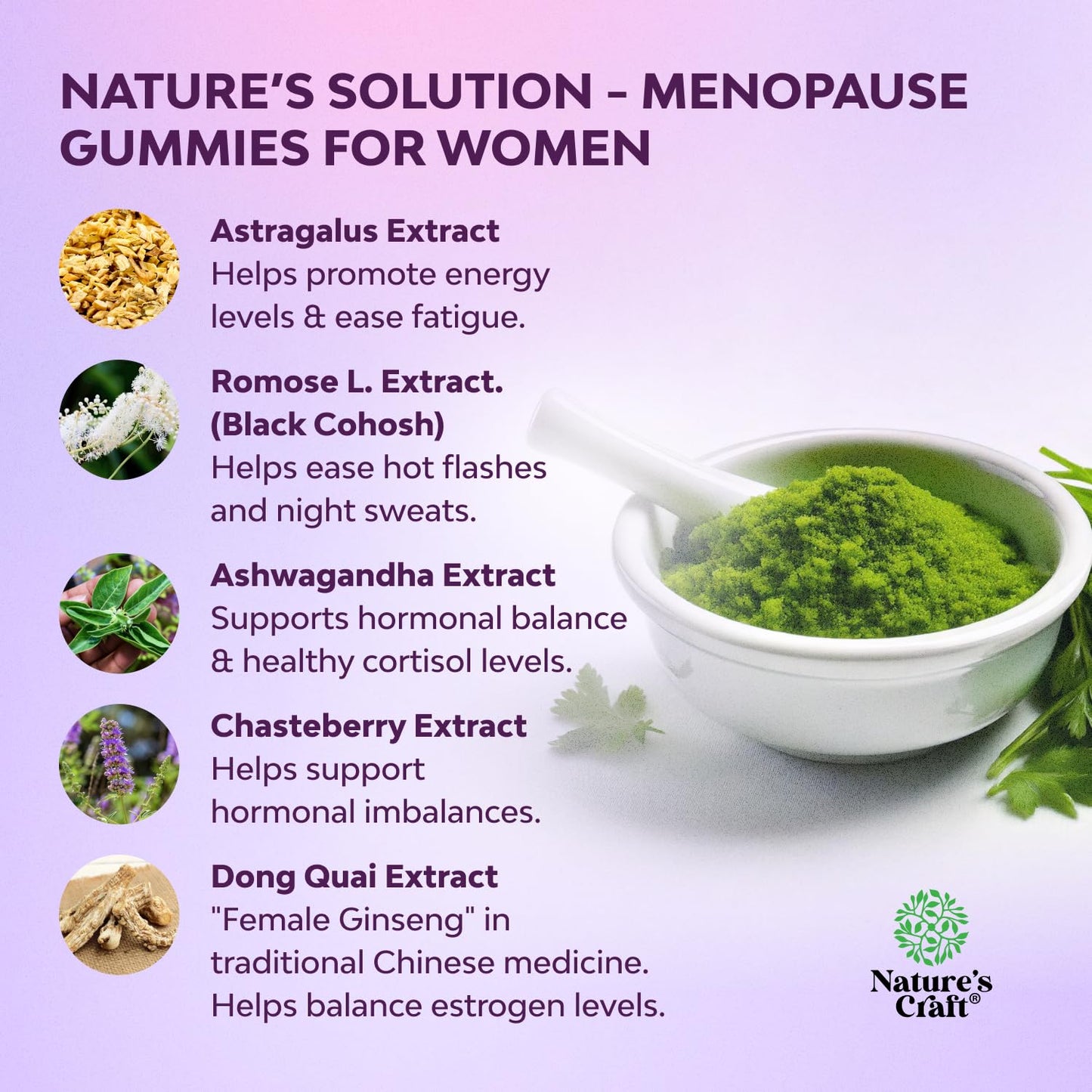 Natures Craft Menopause Gummies with Dong Quai and Ashwagandha, 180 Gummies