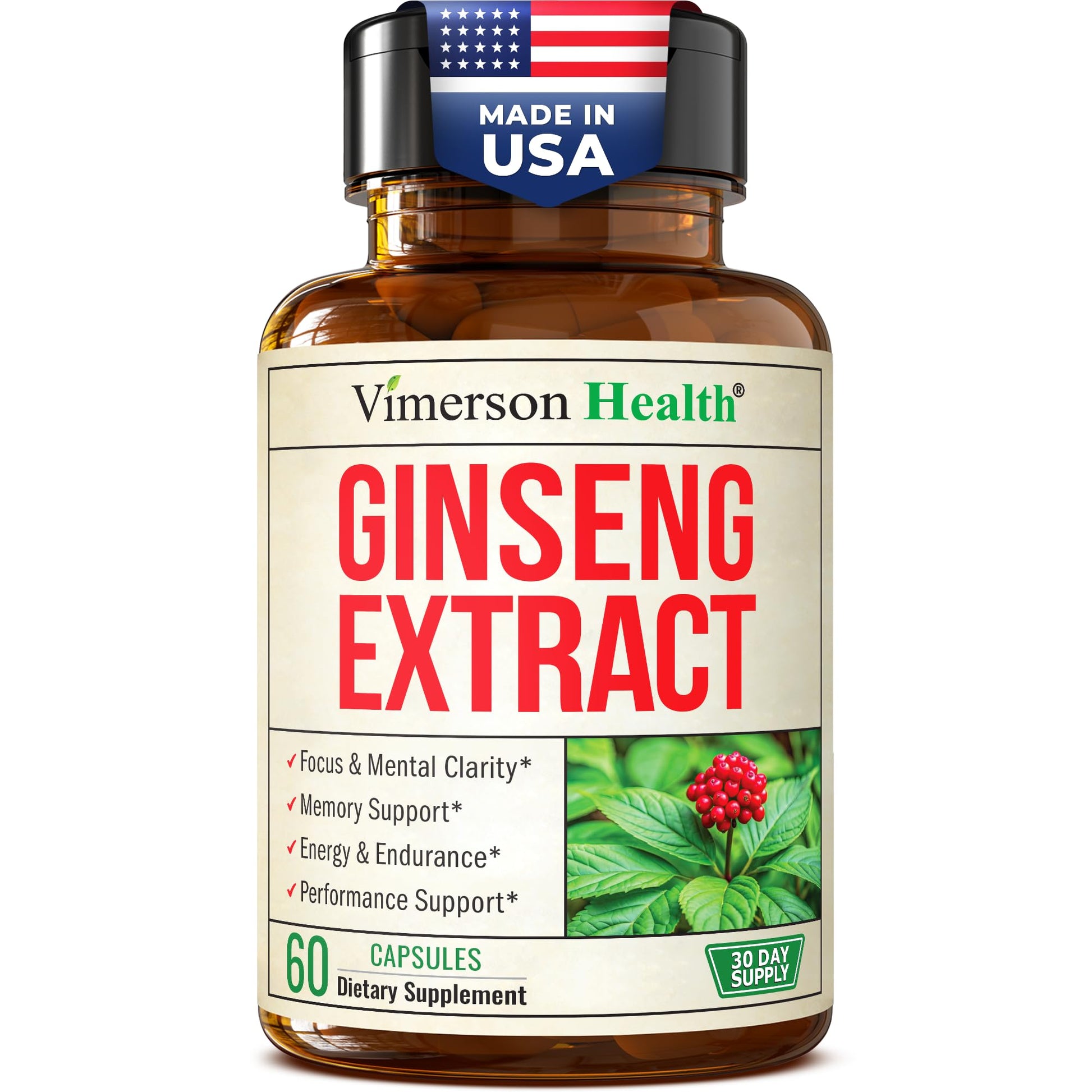 Vimerson Health Panax Ginseng 1000mg Capsule, 60 Count