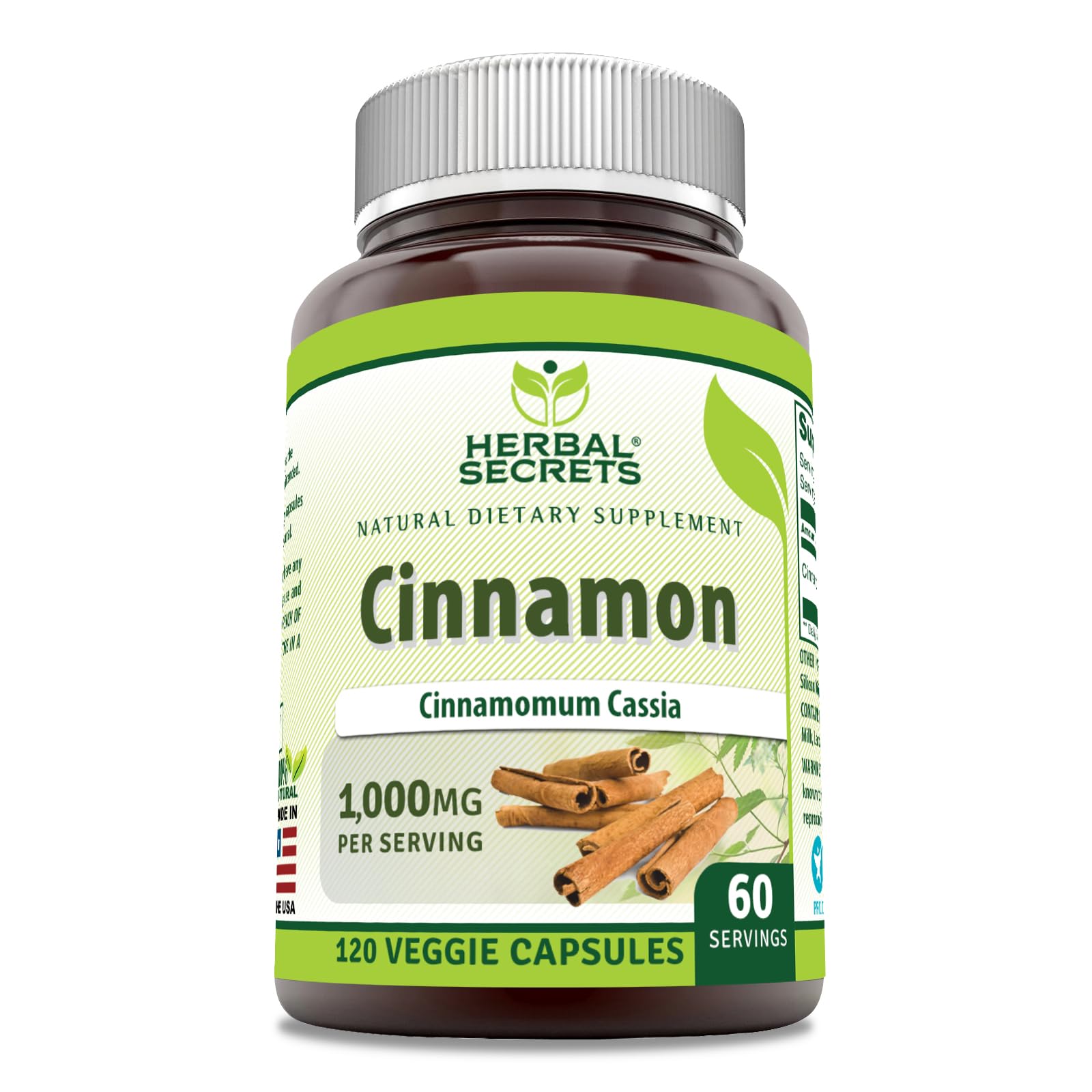 Herbal Secrets Cinnamon Supplement Capsules, 120 Count