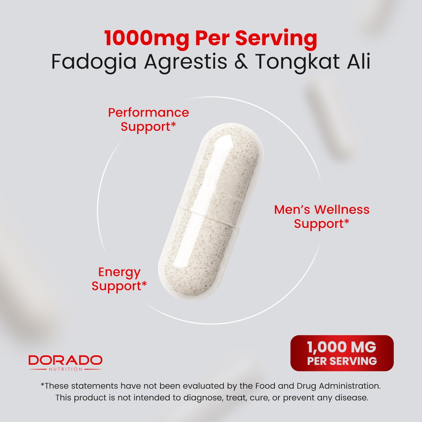 DORADO NUTRITION Fadogia Agrestis and Tongkat Ali Supplement Performance Blend Capsules, 120 Capsules
