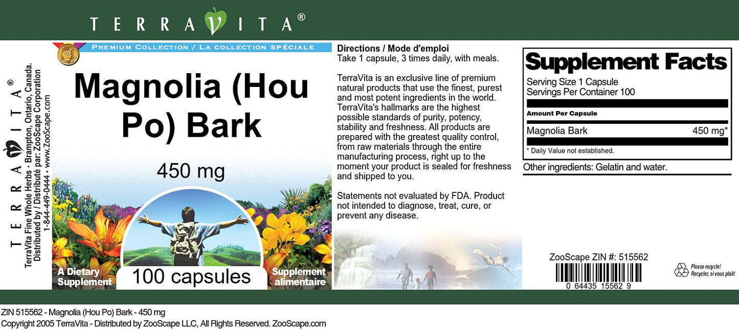 Terravita Magnolia Bark 450 mg Capsules - 300 Count