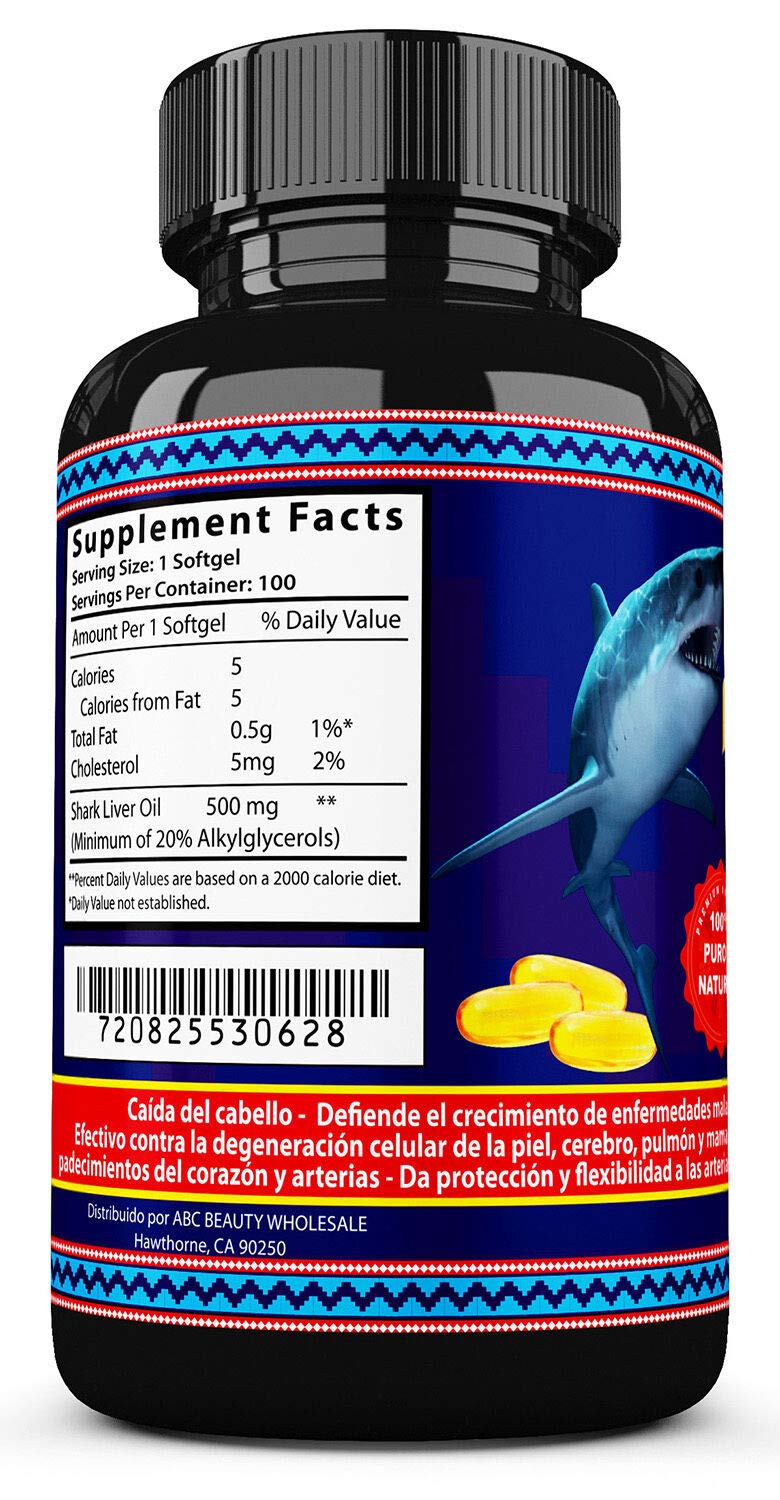 Generic Shark Liver Oil Alkylglycerols 500mg 20% Capsules, 90 Count
