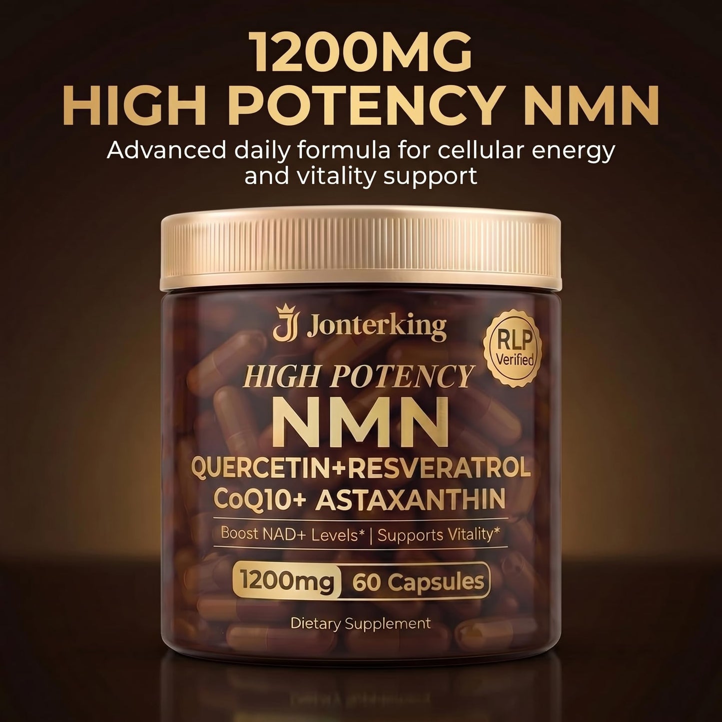 JonterKing NMN Supplement 1200mg Pure Liposomal NMN Booster for NAD+ Supports Cellular Energy & NAD+ Levels Softgels 120