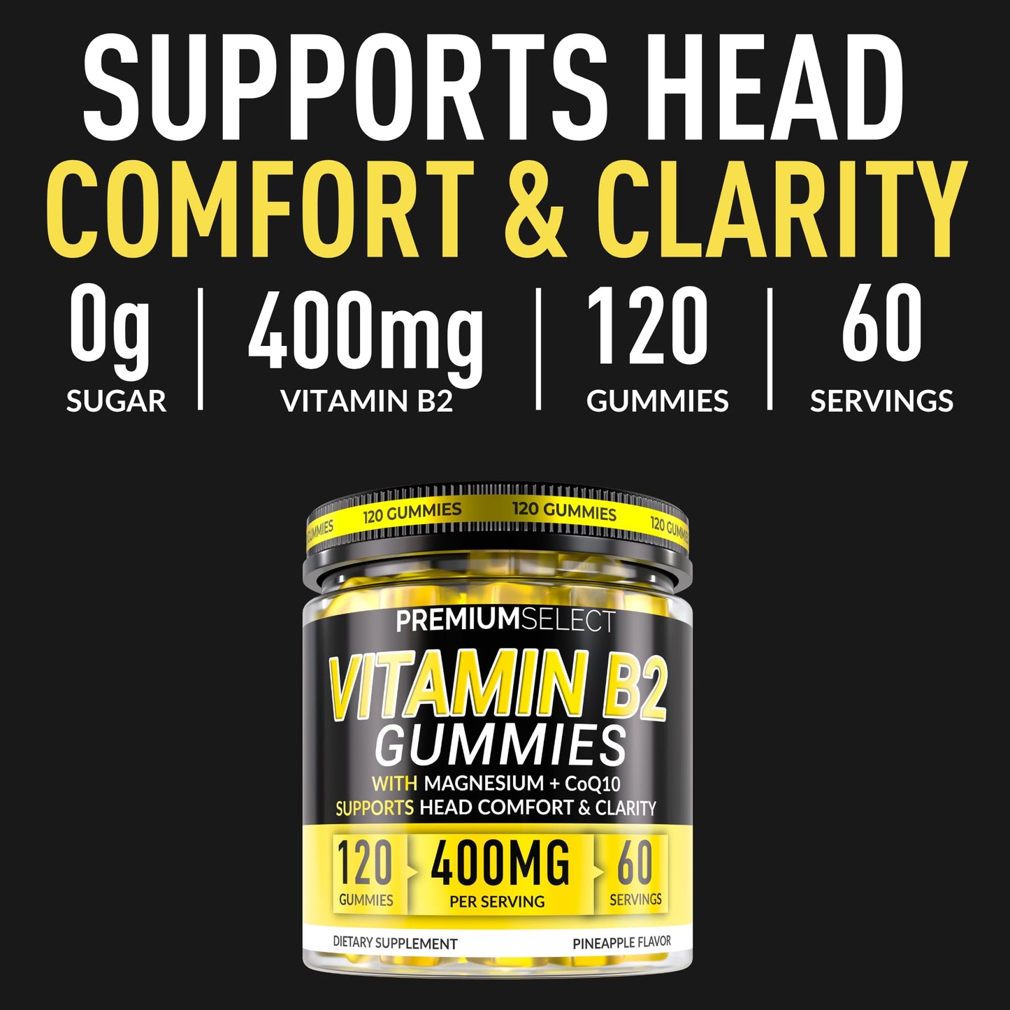 Premium Select Nutrition Vitamin B2 Riboflavin 400mg Gummies 120 Count