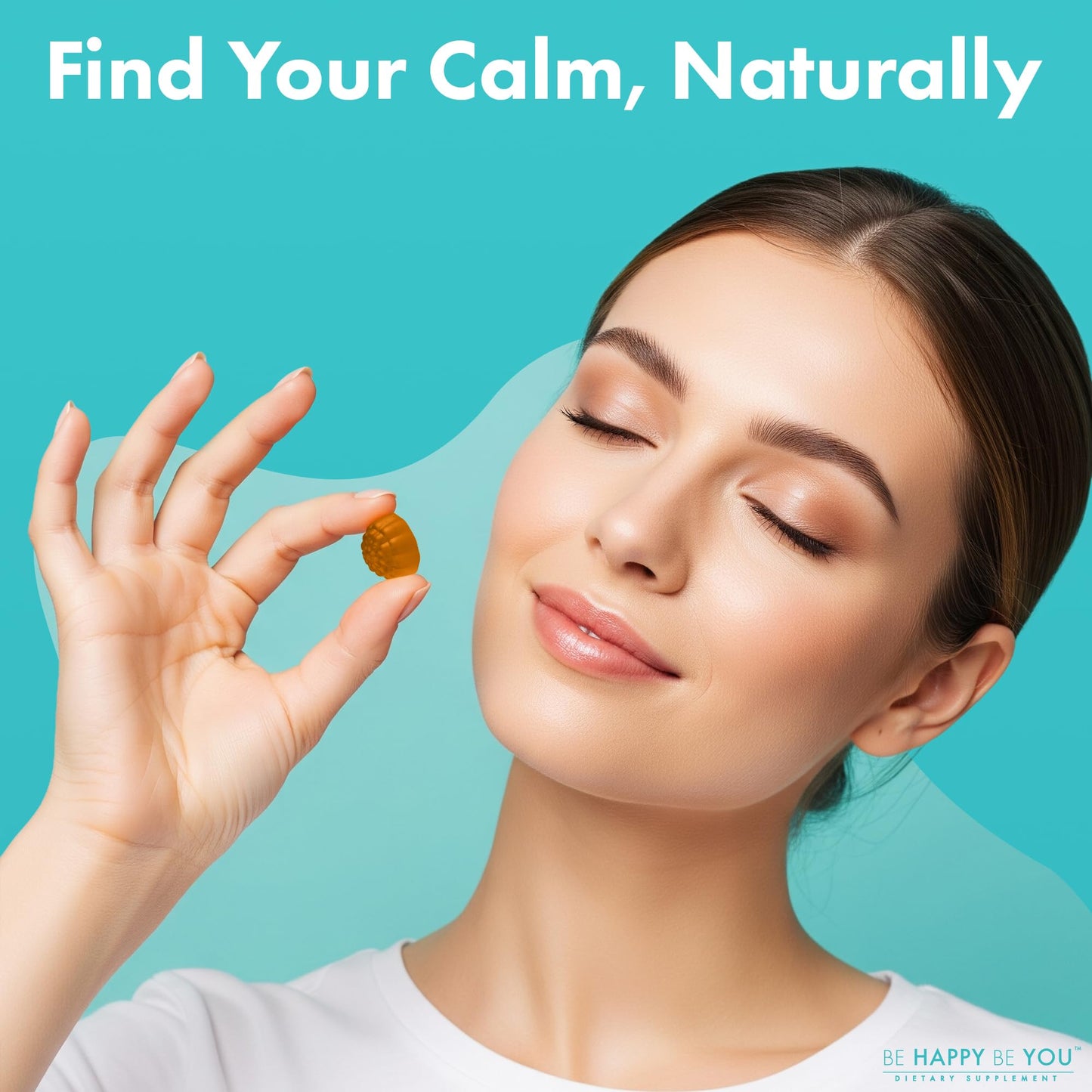 Be Happy Be You Calm & Stress Relief Gummies with Organic Hemp Seed Oil, L-Theanine, GABA & Ashwagandha – Positive Mood & Relaxation Support – Vegan, Non-GMO, Pectin-Based – Apple Flavor, 90 Count