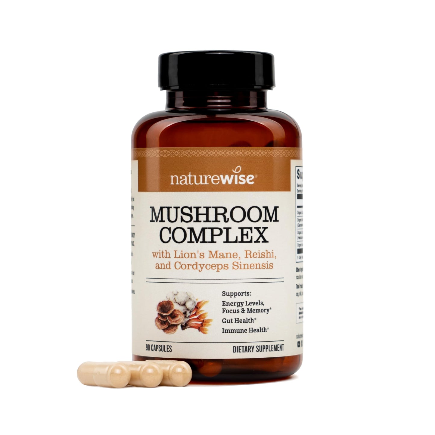NatureWise Mushroom Complex with Organic Lion's Mane + Reishi & Cordyceps Sinensis Capsules, 90 Count