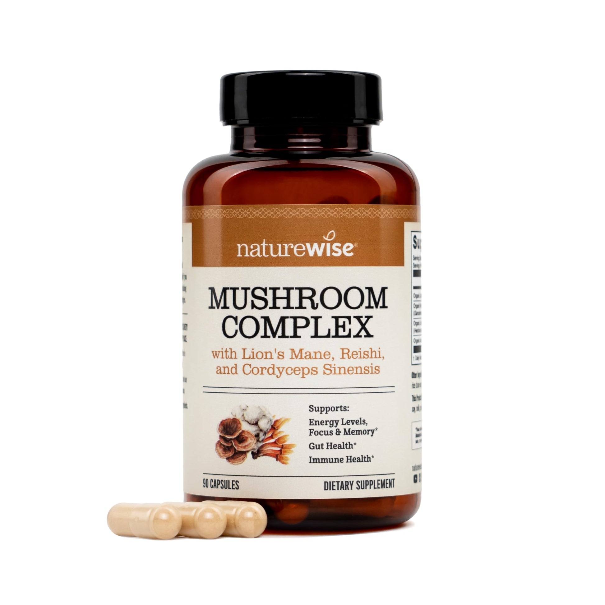NatureWise Mushroom Complex with Organic Lion's Mane + Reishi & Cordyceps Sinensis Capsules, 90 Count