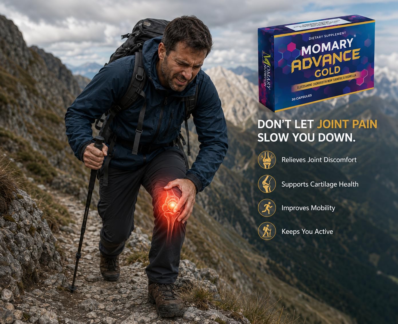 MOMARY NUTRITION Advance Gold Glucosamine Chondroitin MSM Turmeric Boswellia Calcium & Magnesium – Advanced Joint Comfort & Mobility Support Capsules, 30 Count