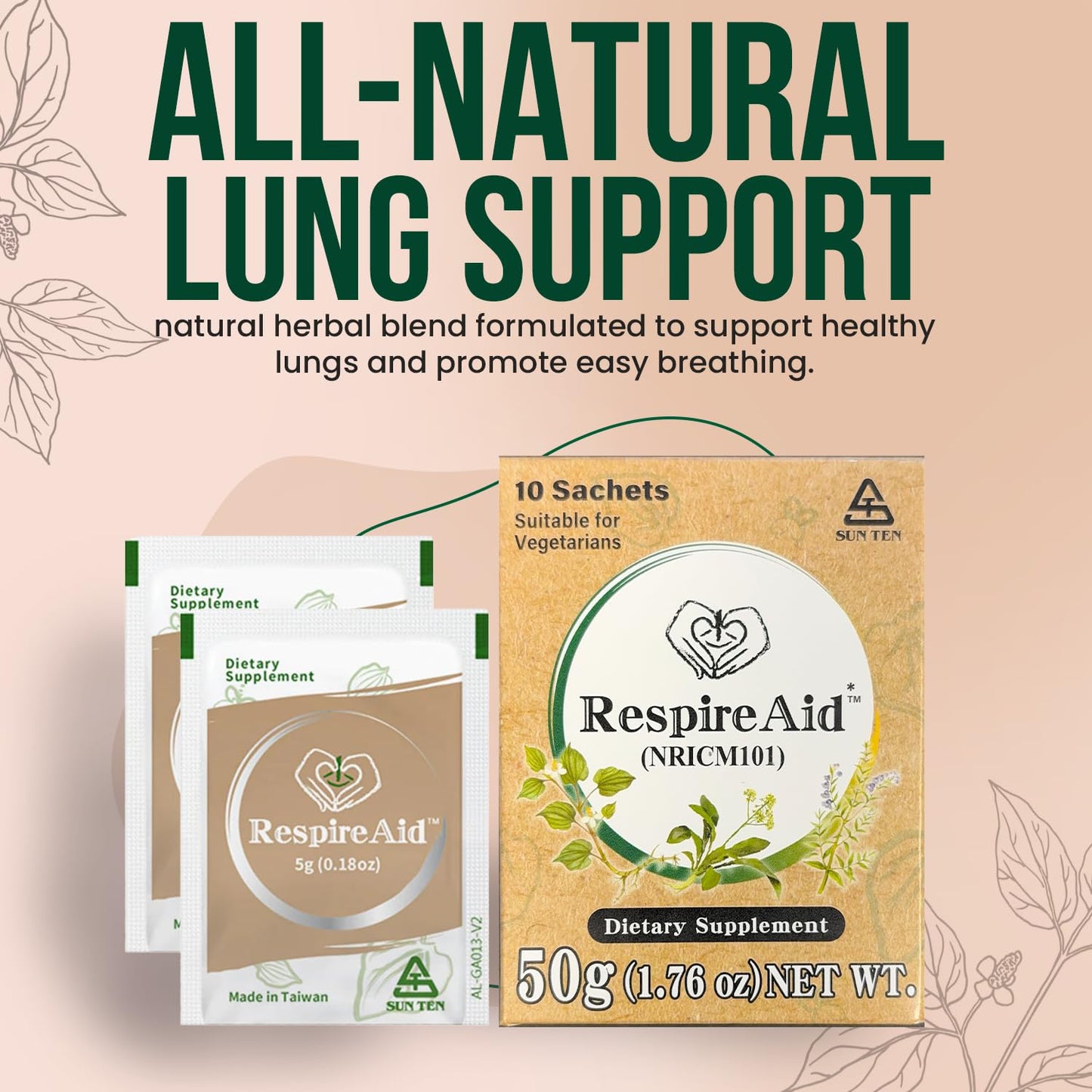 Sun Ten RespireAid™ All-Natural Lung Cleanse & Detox Powder, 10 Sachets