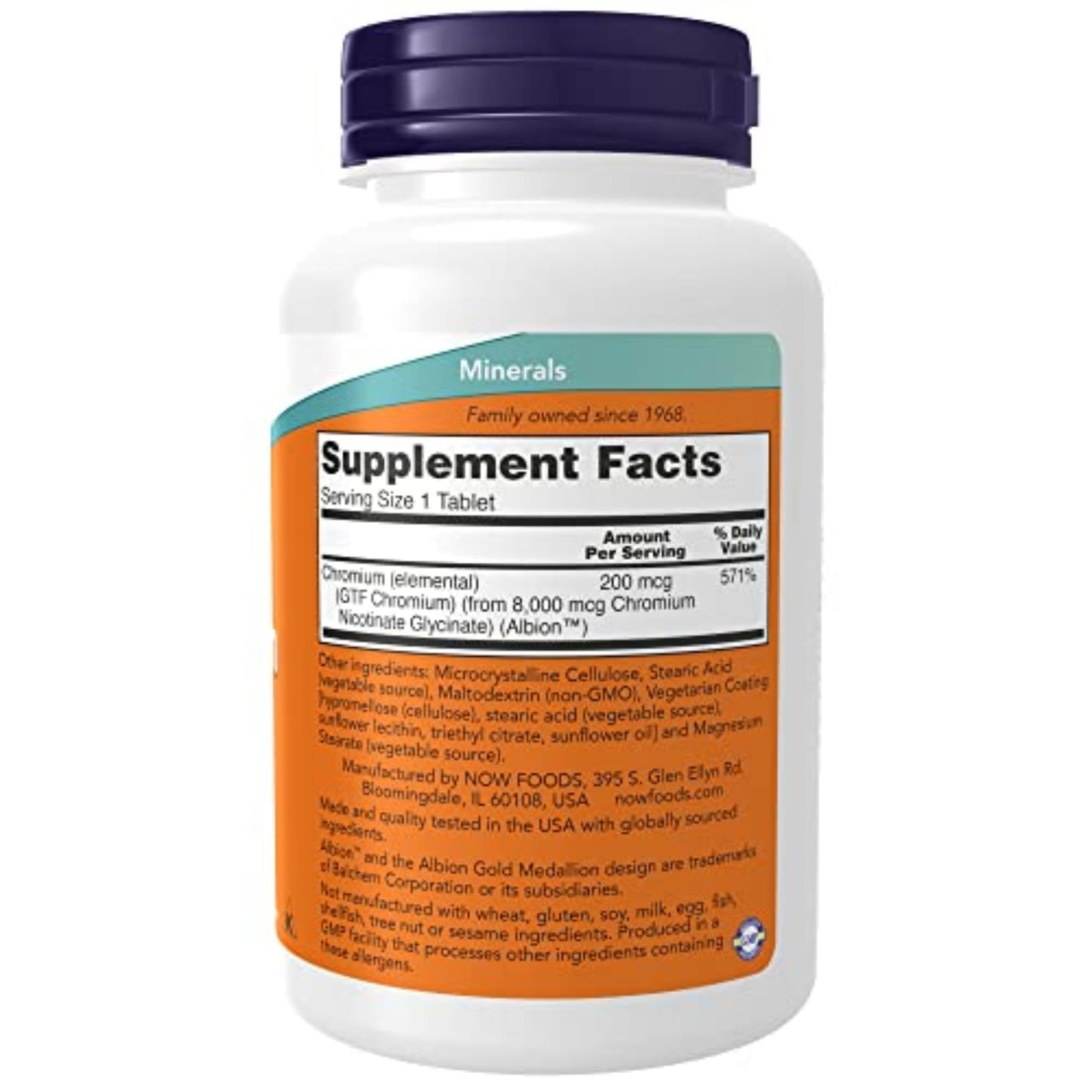 NOW Foods GTF (Glucose Tolerance Factor) Chromium 200 mcg, Insulin Co-Factor, 250 Tablets