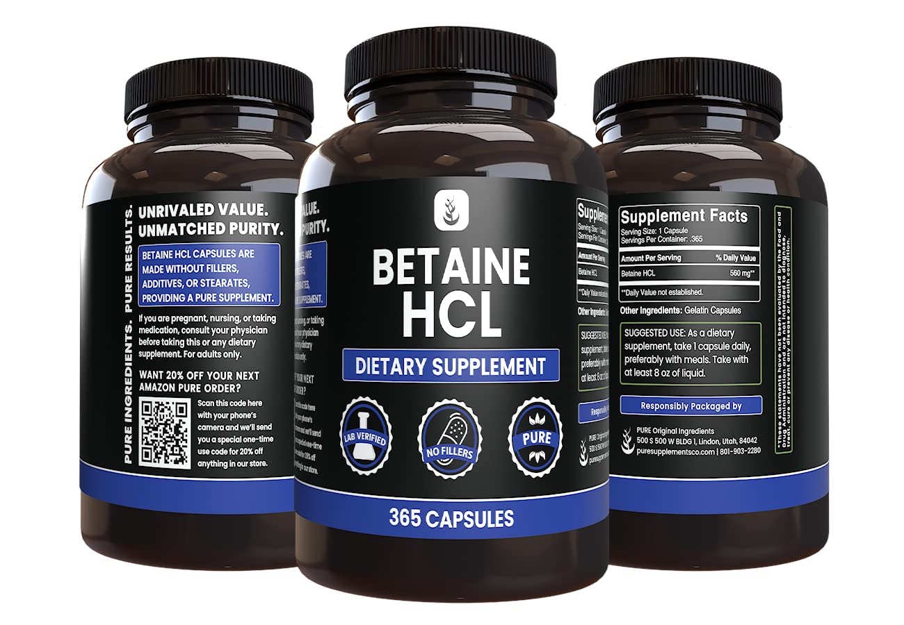 PURE ORIGINAL INGREDIENTS Betaine HCl Capsules 730