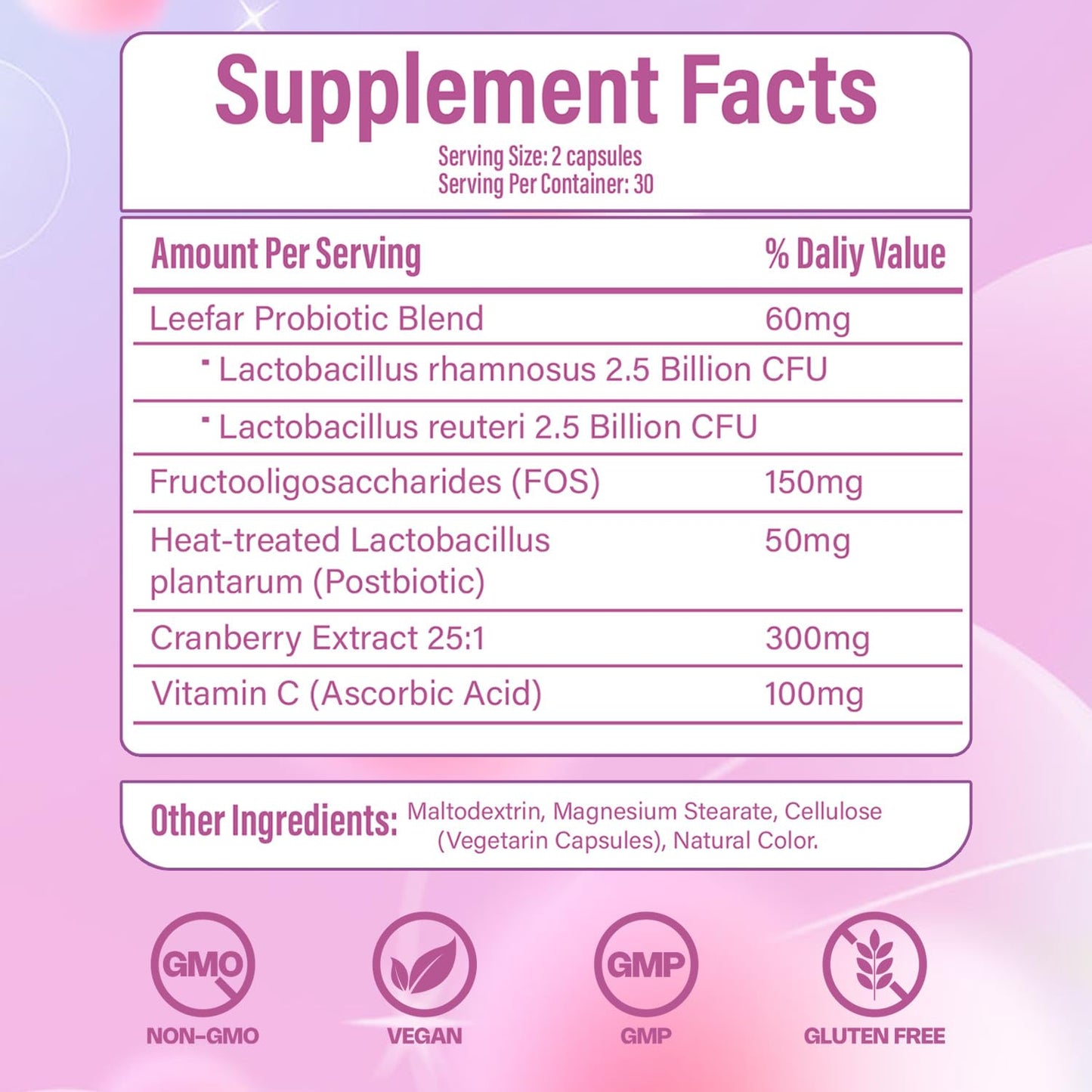 DERMAPURE Women's Vaginal Probiotic, Prebiotic & Postbiotic with Cranberry Extract & Vitamin C - Vaginal Health Supplement Capsule, 60 Count