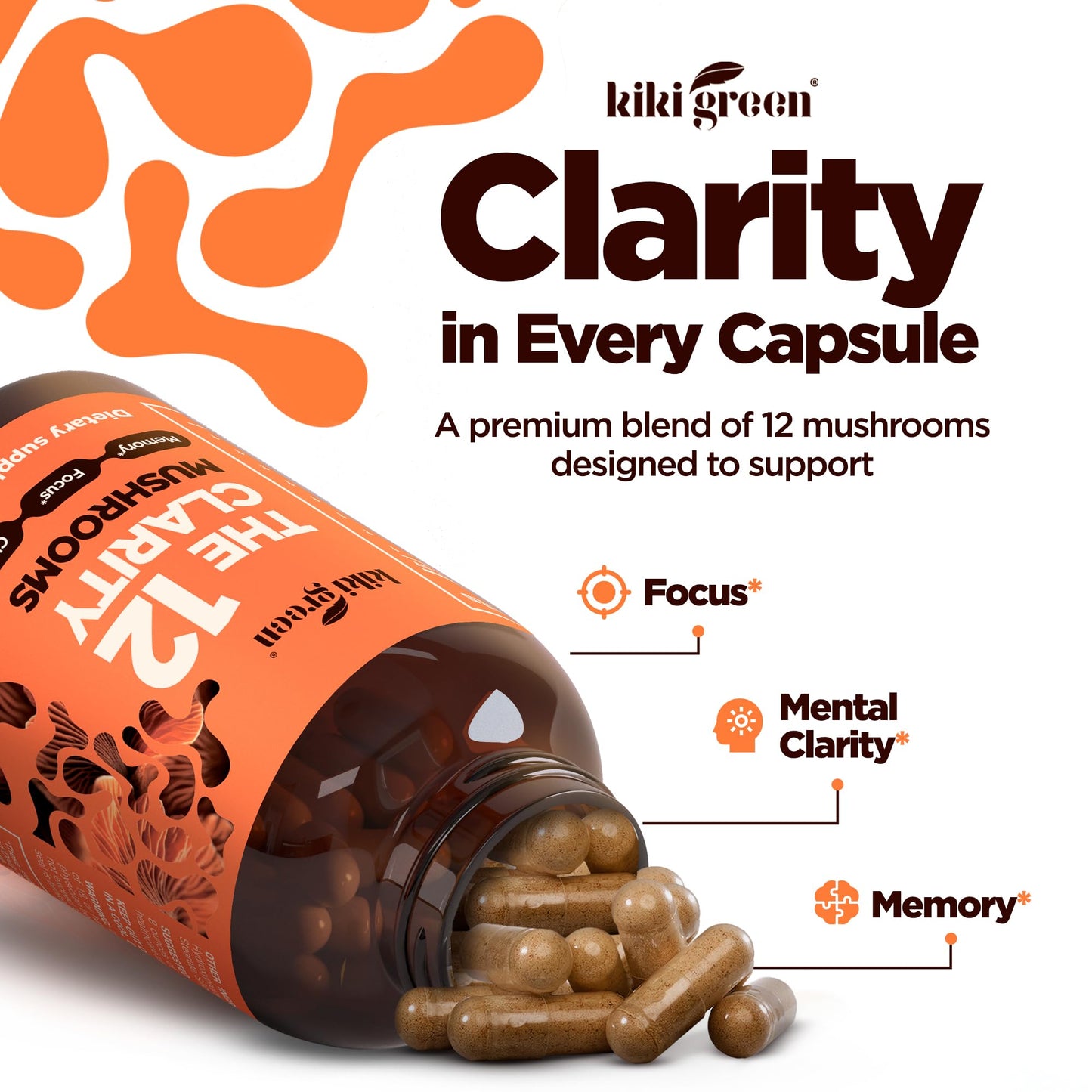 KIKI Green 12 Mushroom Supplement Capsules 120 Count